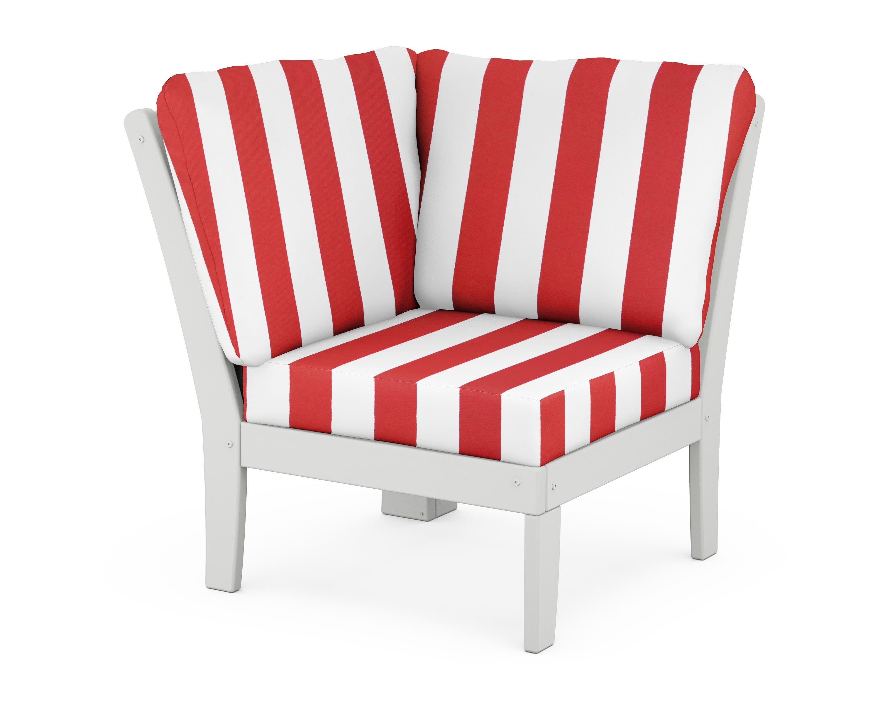 Yacht Club Modular Corner Chair in Classic White / Cabana Stripe Crimson