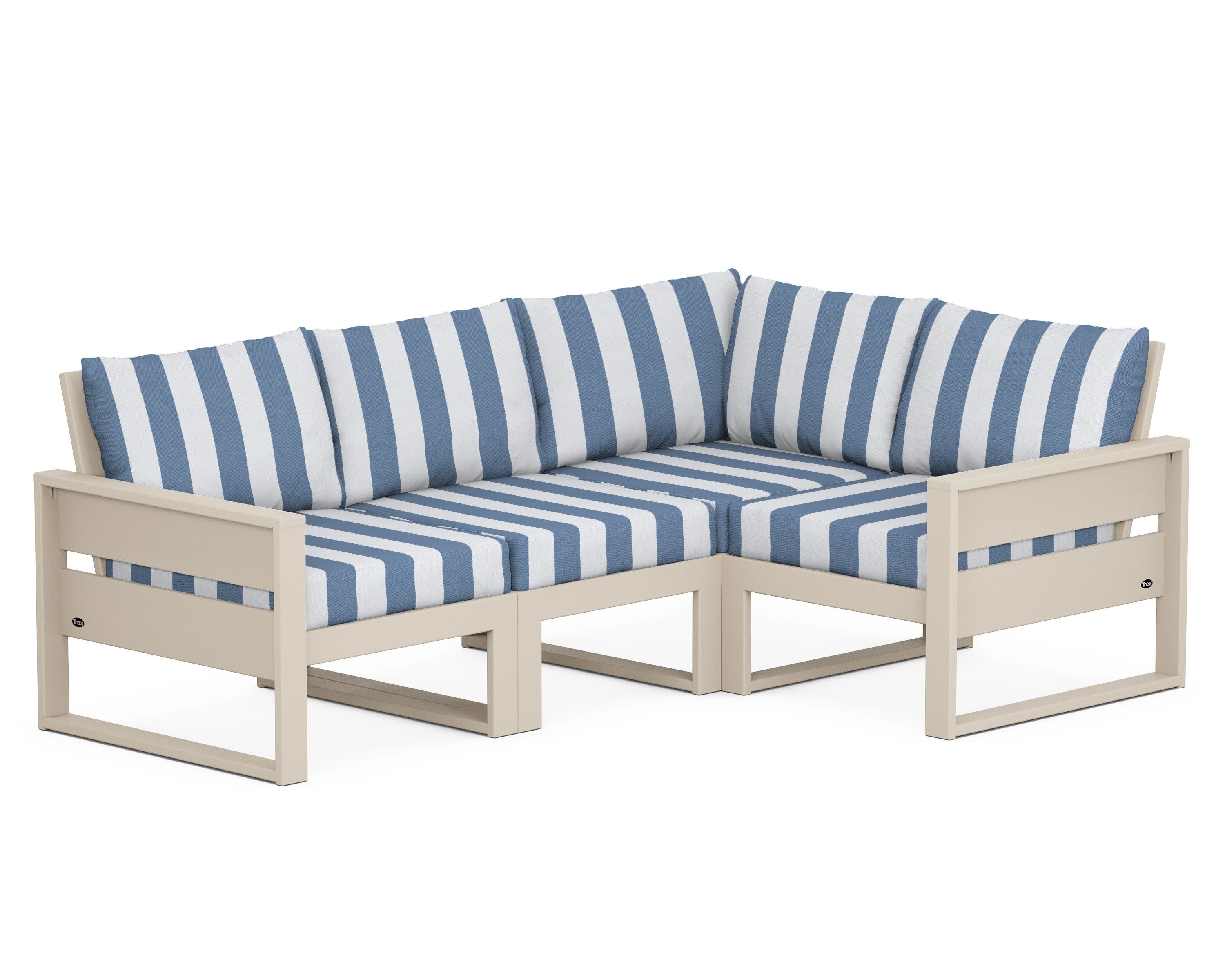 Eastport 4- Piece Sectional in Sand Castle / Cabana Stripe Sky Blue