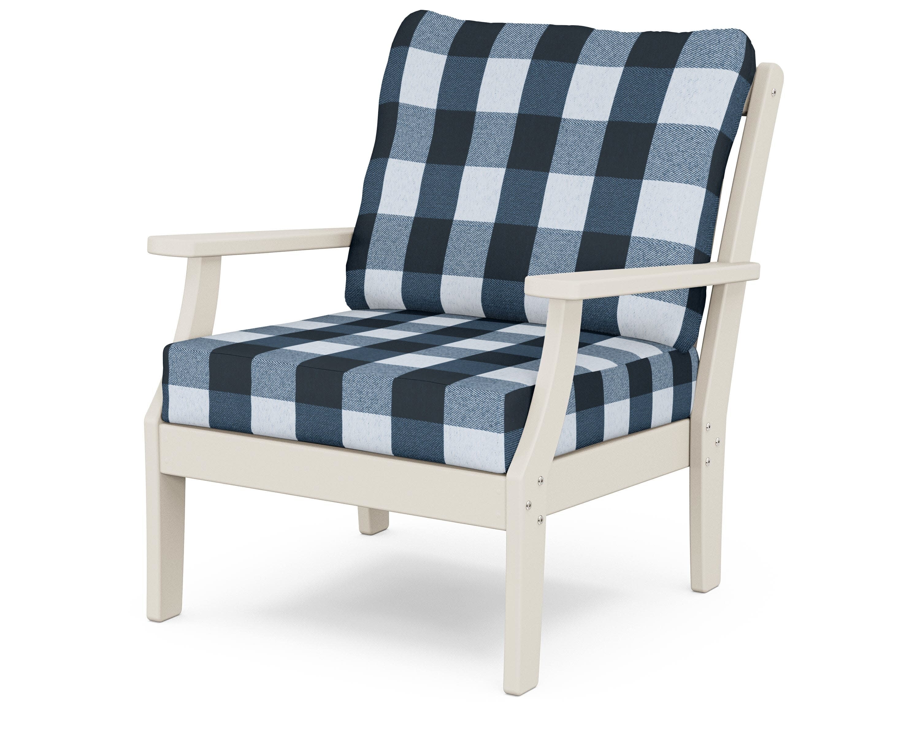Yacht Club Deep Seating Chair in Sand Castle / Buffalo Plaid Marine Indigo