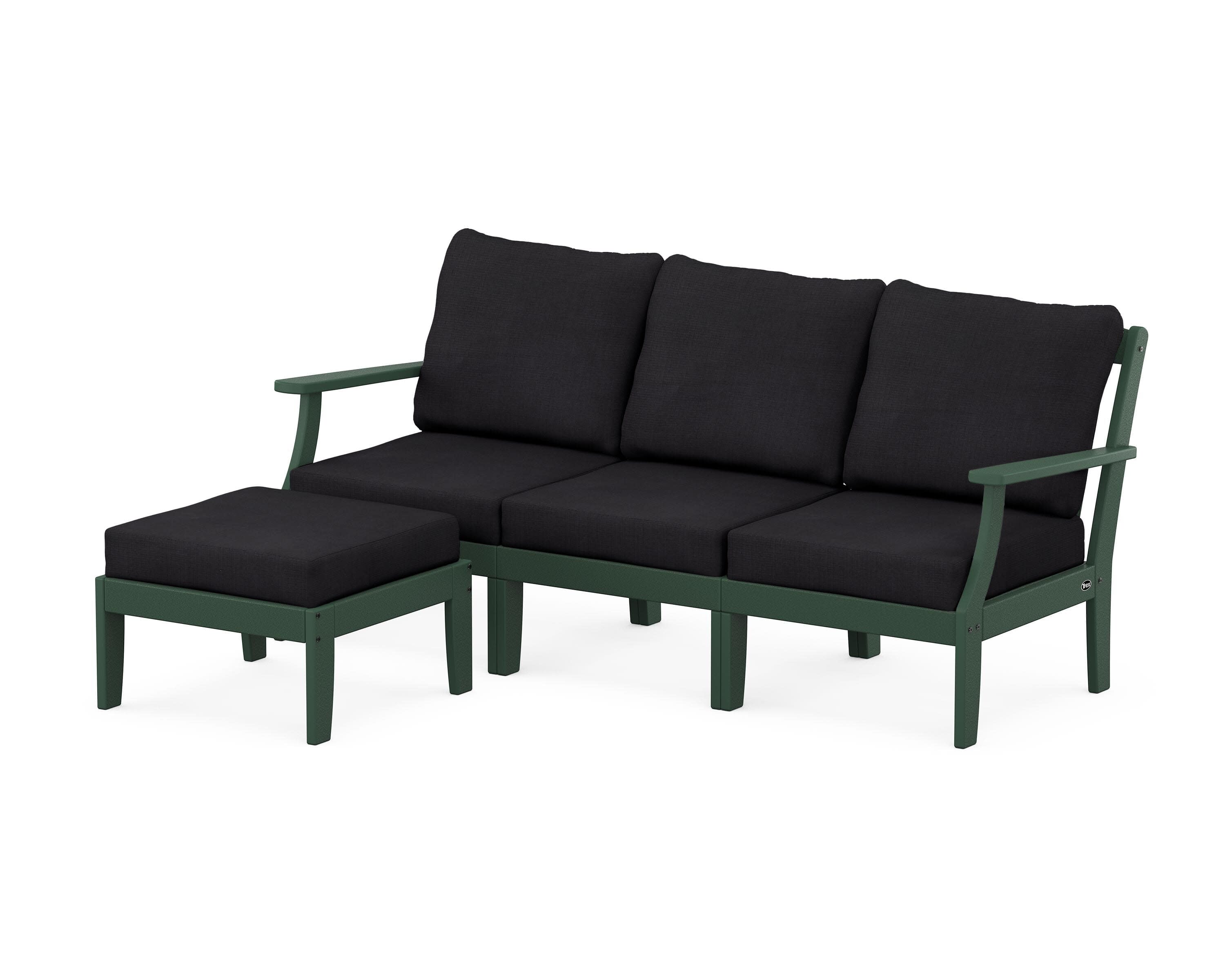 Yacht Club Modular 4-Piece Deep Seating Set with Ottoman in Rainforest Canopy / Midnight Linen
