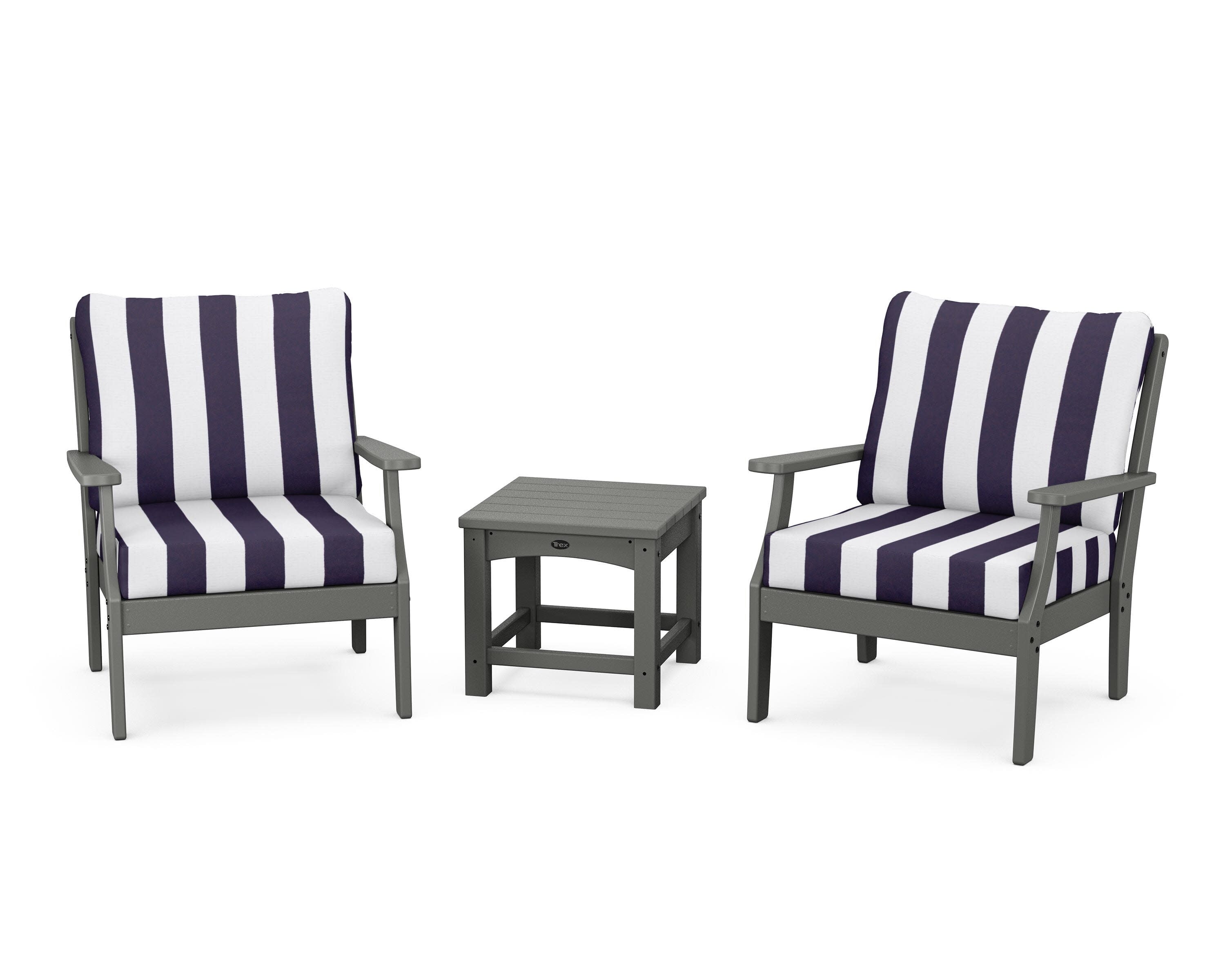 Yacht Club 3-Piece Deep Seating Set in Stepping Stone / Cabana Stripe Navy