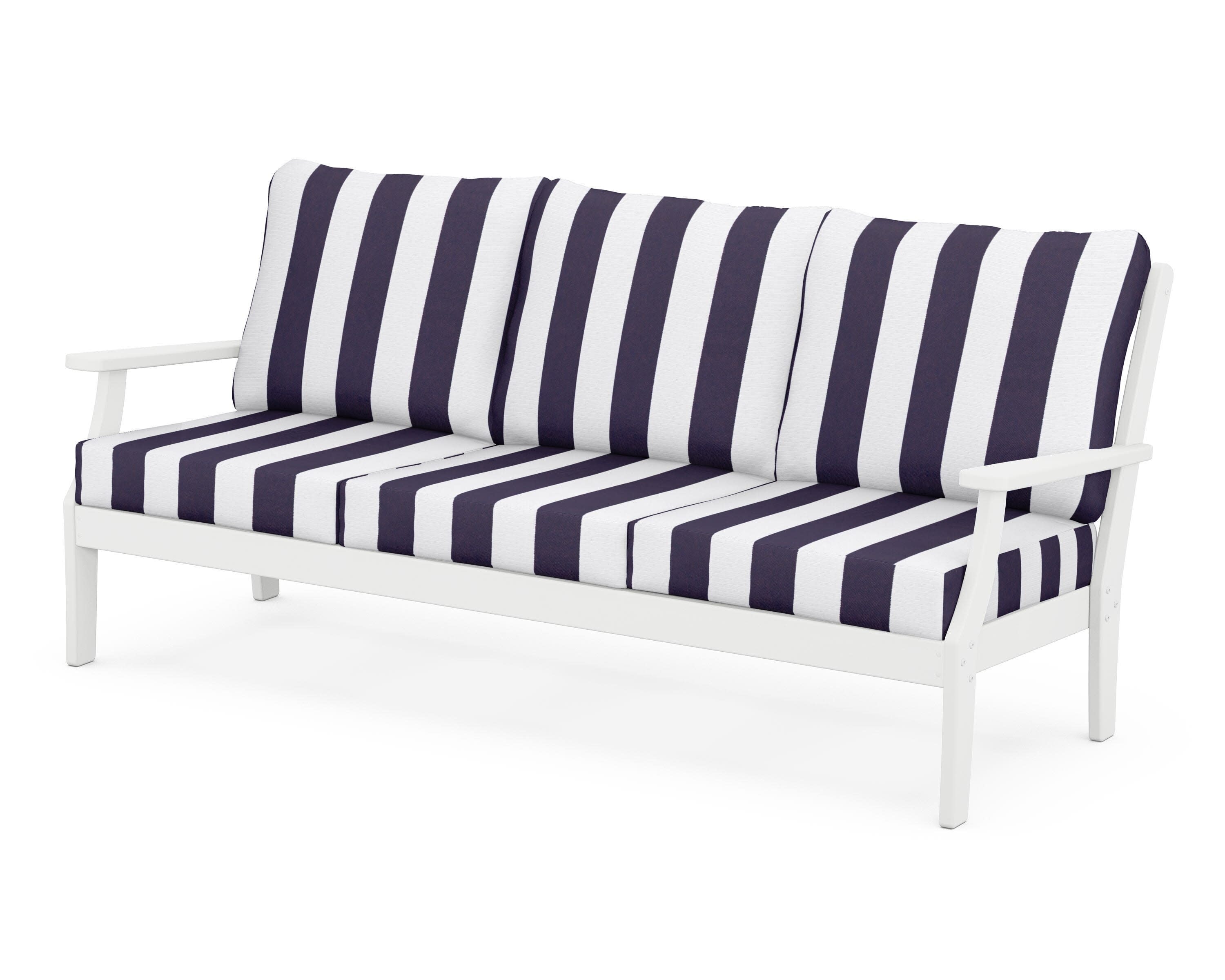 Yacht Club Deep Seating Sofa in Classic White / Cabana Stripe Navy