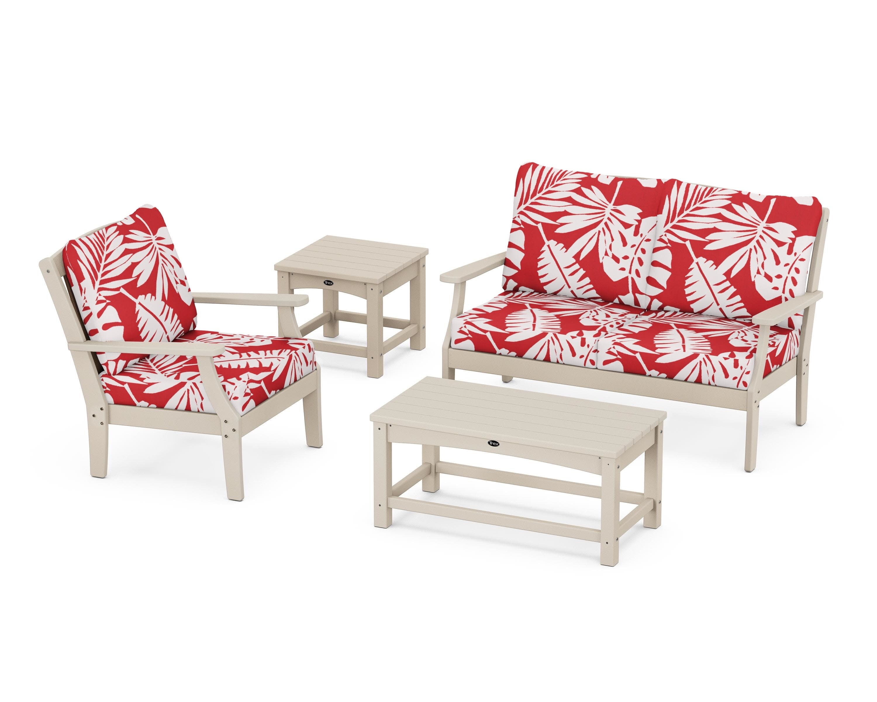 Yacht Club 4-Piece Deep Seating Set in Sand Castle / Leaf Crimson