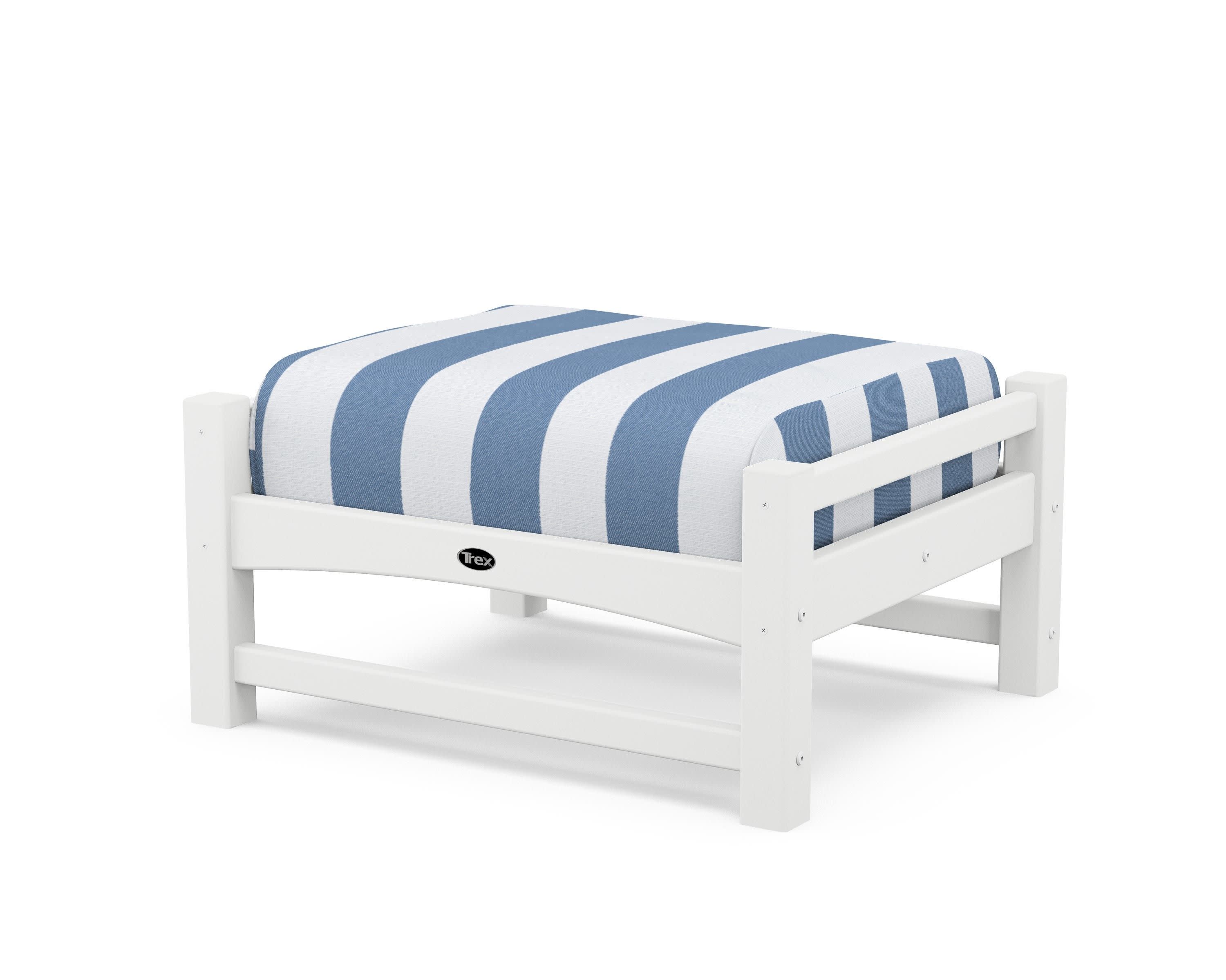 Rockport Club Ottoman in Classic White / Cabana Stripe Sky Blue