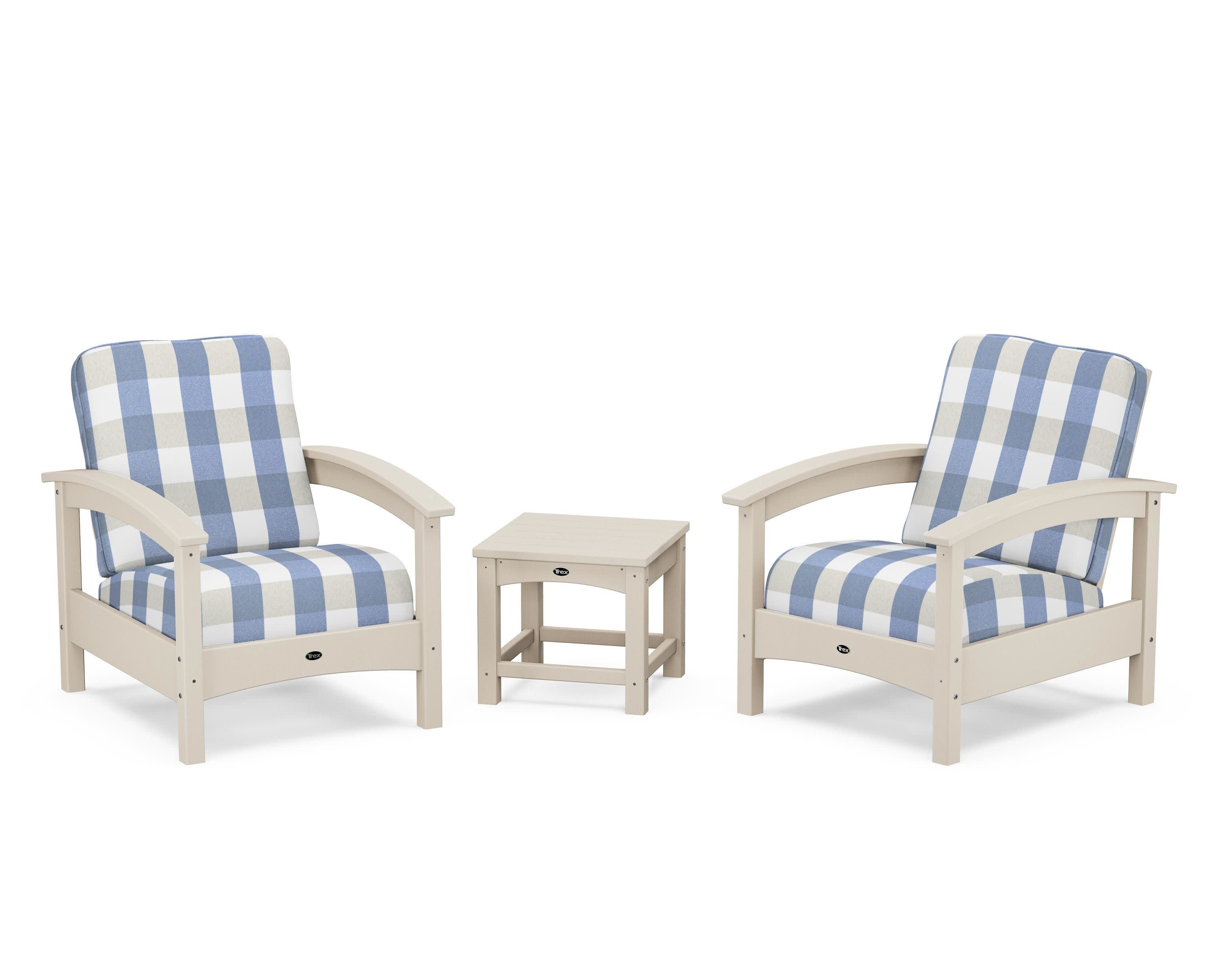 Rockport Club 3-Piece Deep Seating Conversation Set in Sand Castle / Buffalo Plaid Sky Blue