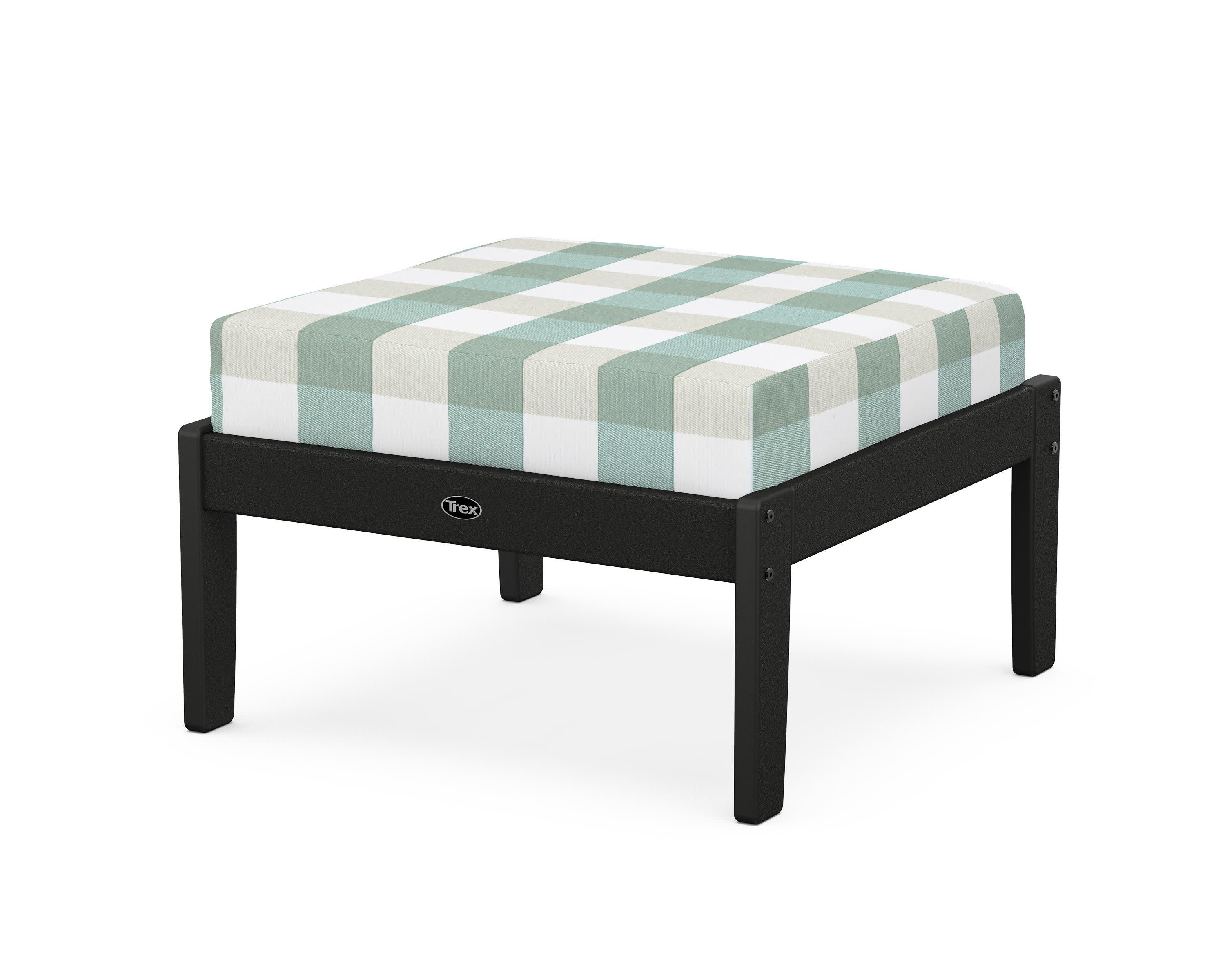 Yacht Club Deep Seating Ottoman in Charcoal Black / Buffalo Plaid Glacier Spa