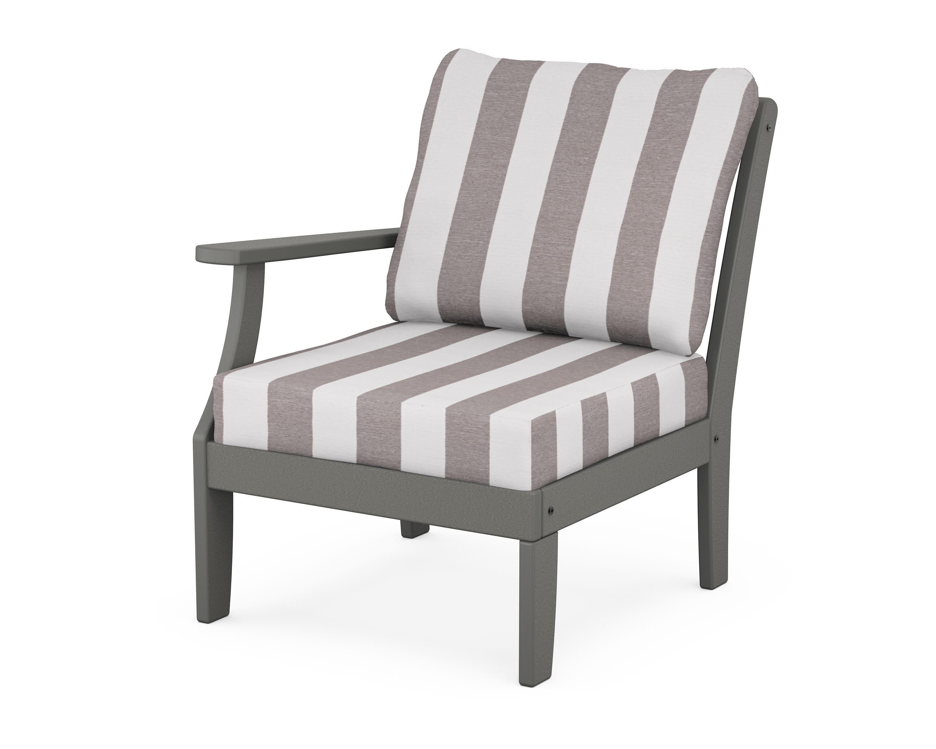 Yacht Club Modular Left Arm Chair in Stepping Stone / Cabana Stripe Grey Mist