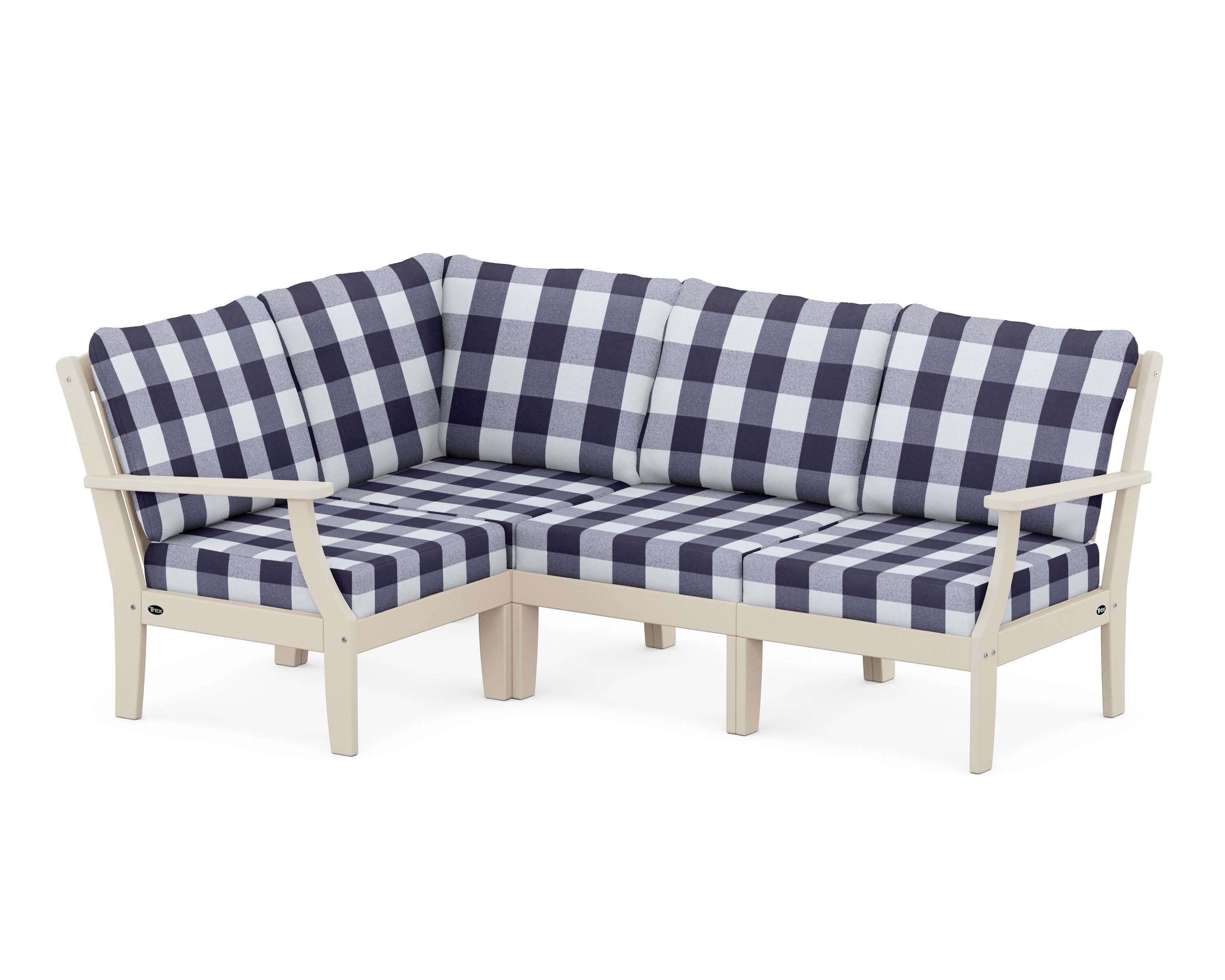 Yacht Club Modular 4-Piece Deep Seating Set in Sand Castle / Buffalo Plaid Navy