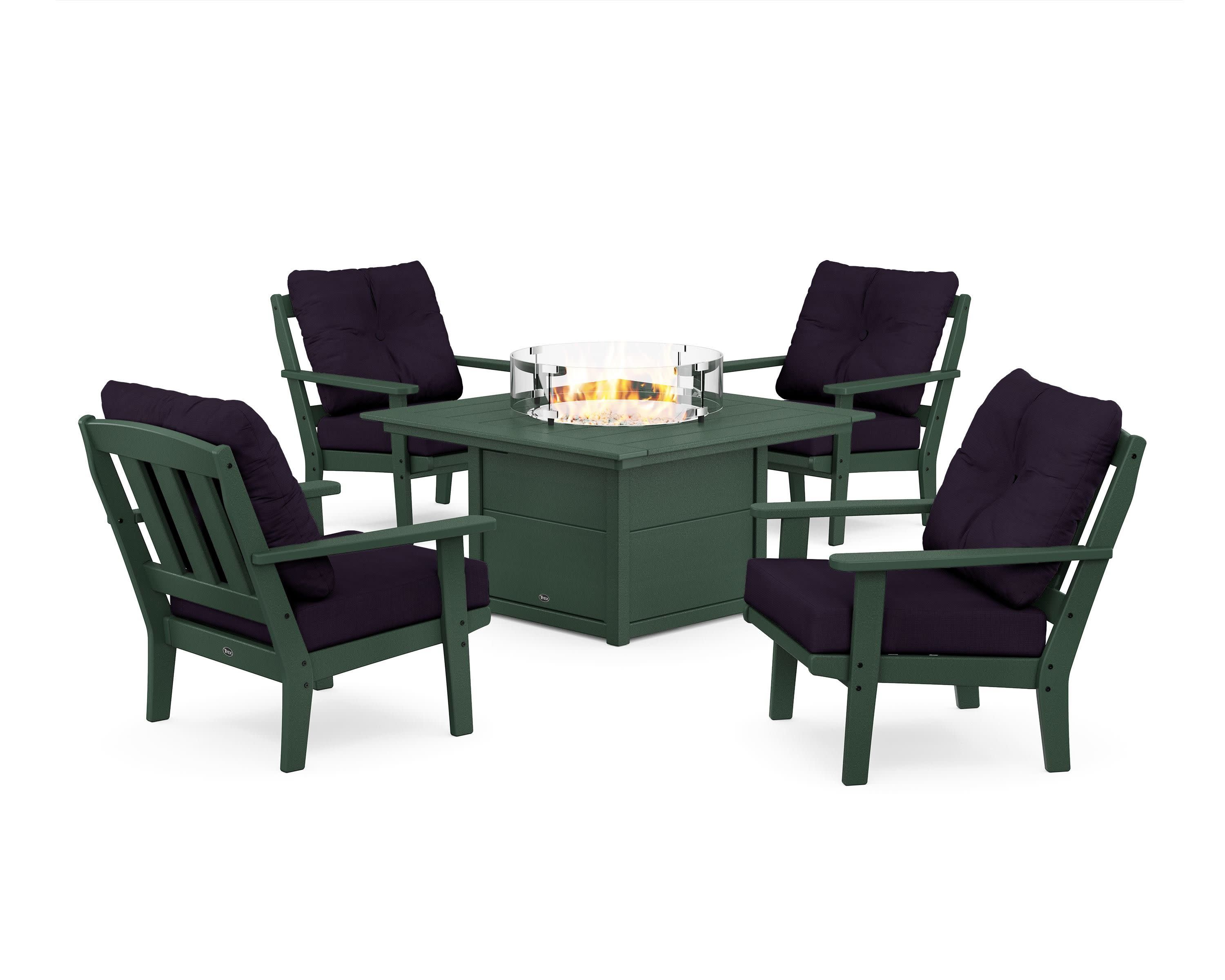 Cape Cod 5-Piece Deep Seating Set with Fire Pit Table in Rainforest Canopy / Navy Linen