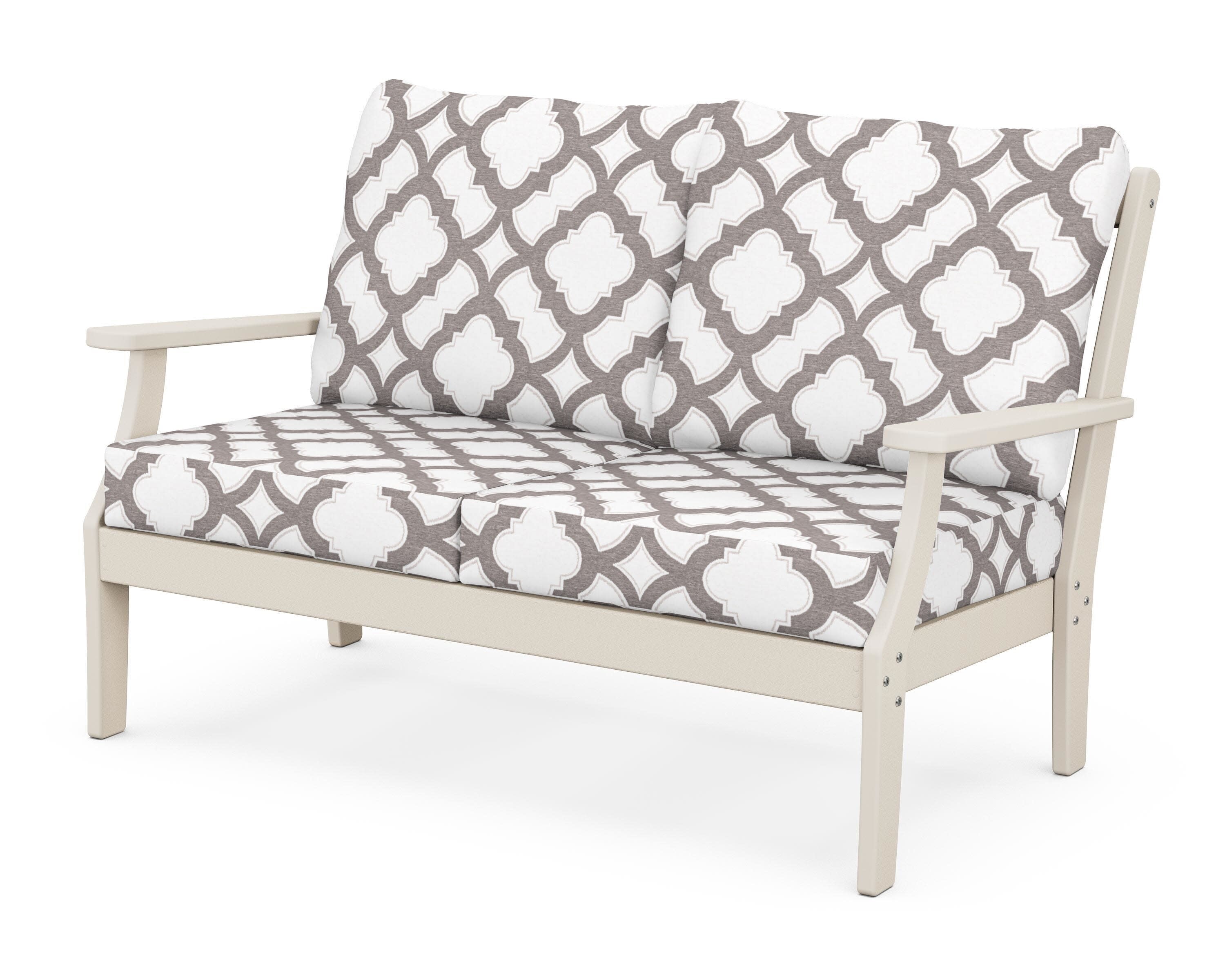 Yacht Club Deep Seating Loveseat in Sand Castle / Trellis Grey Mist
