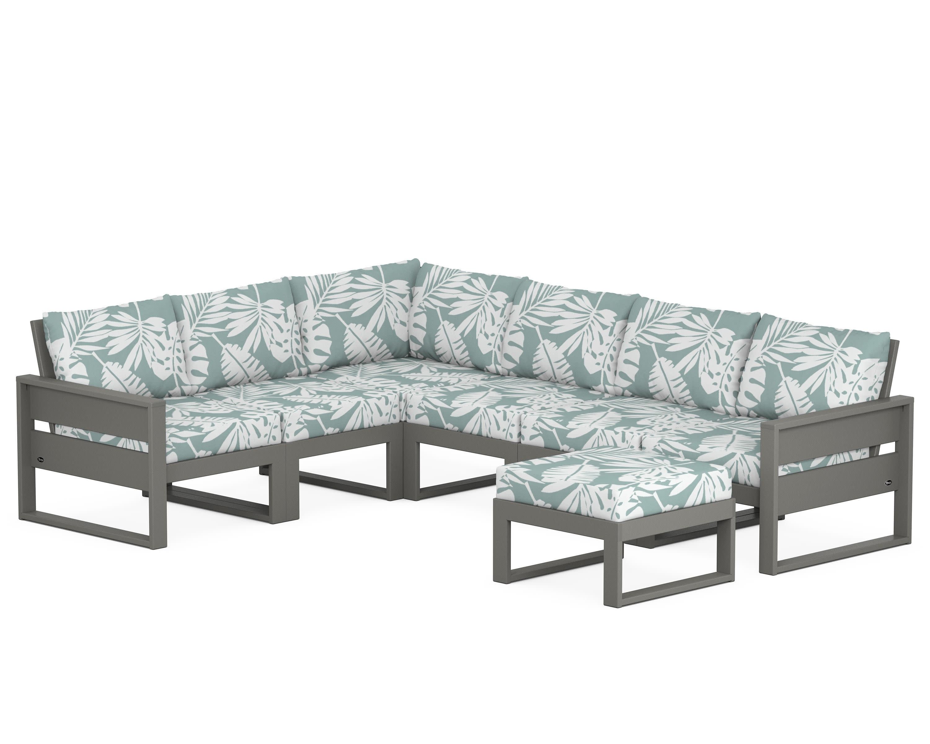 Eastport 6-Piece Sectional with Ottoman in Stepping Stone / Leaf Glacier Spa