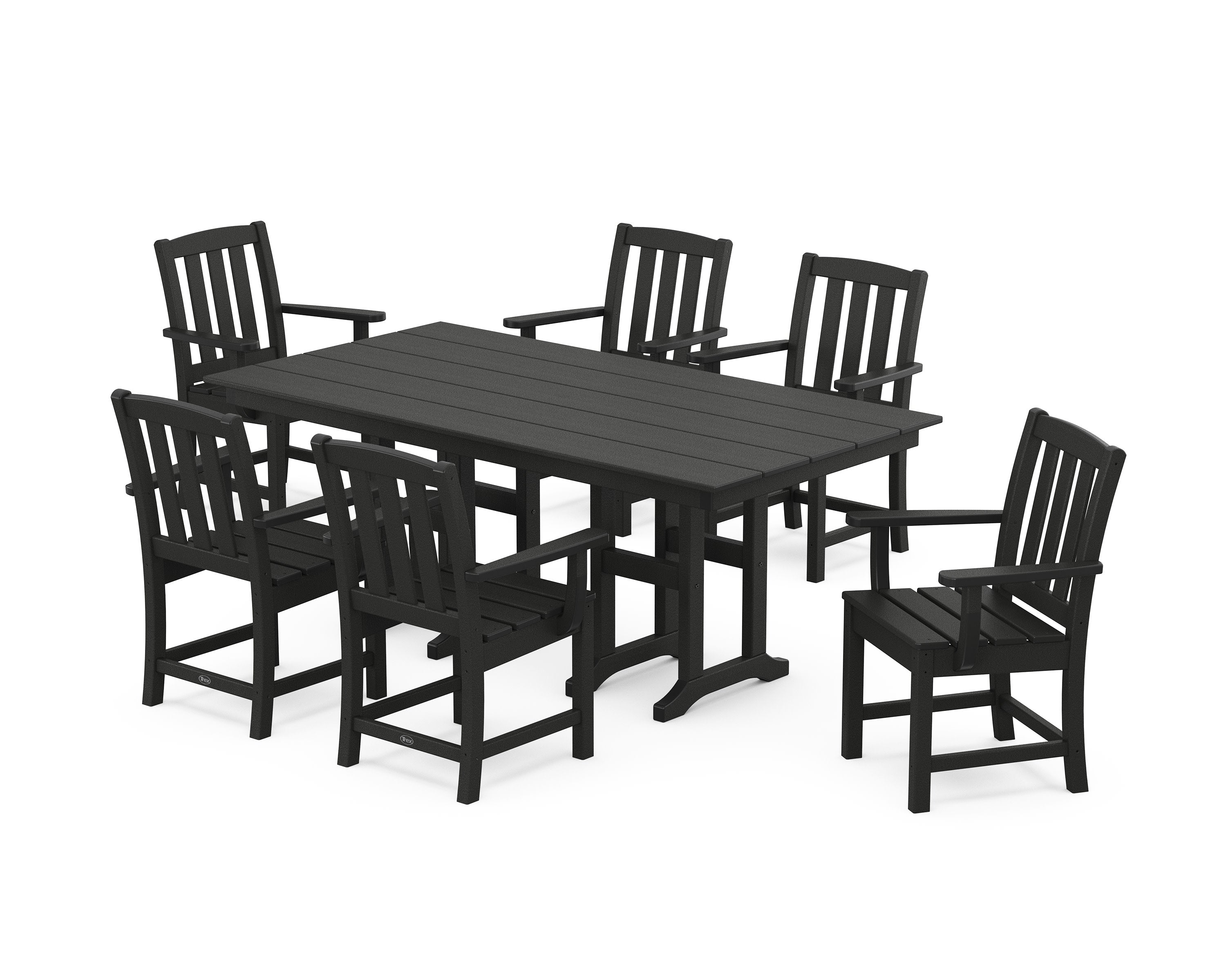 Cape Cod Arm Chair 7-Piece Farmhouse Dining Set in Charcoal Black