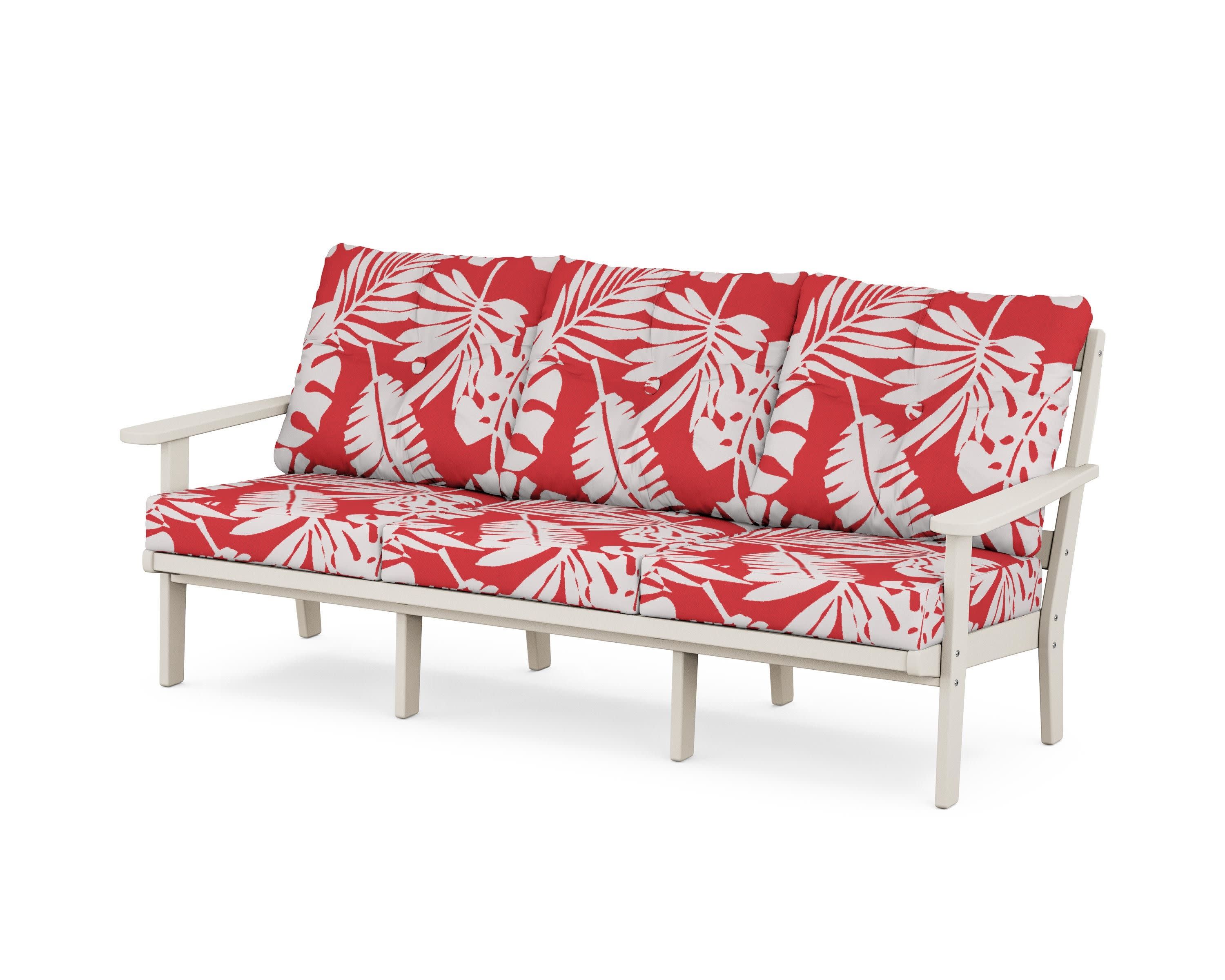 Cape Cod Deep Seating Sofa in Sand Castle / Leaf Crimson
