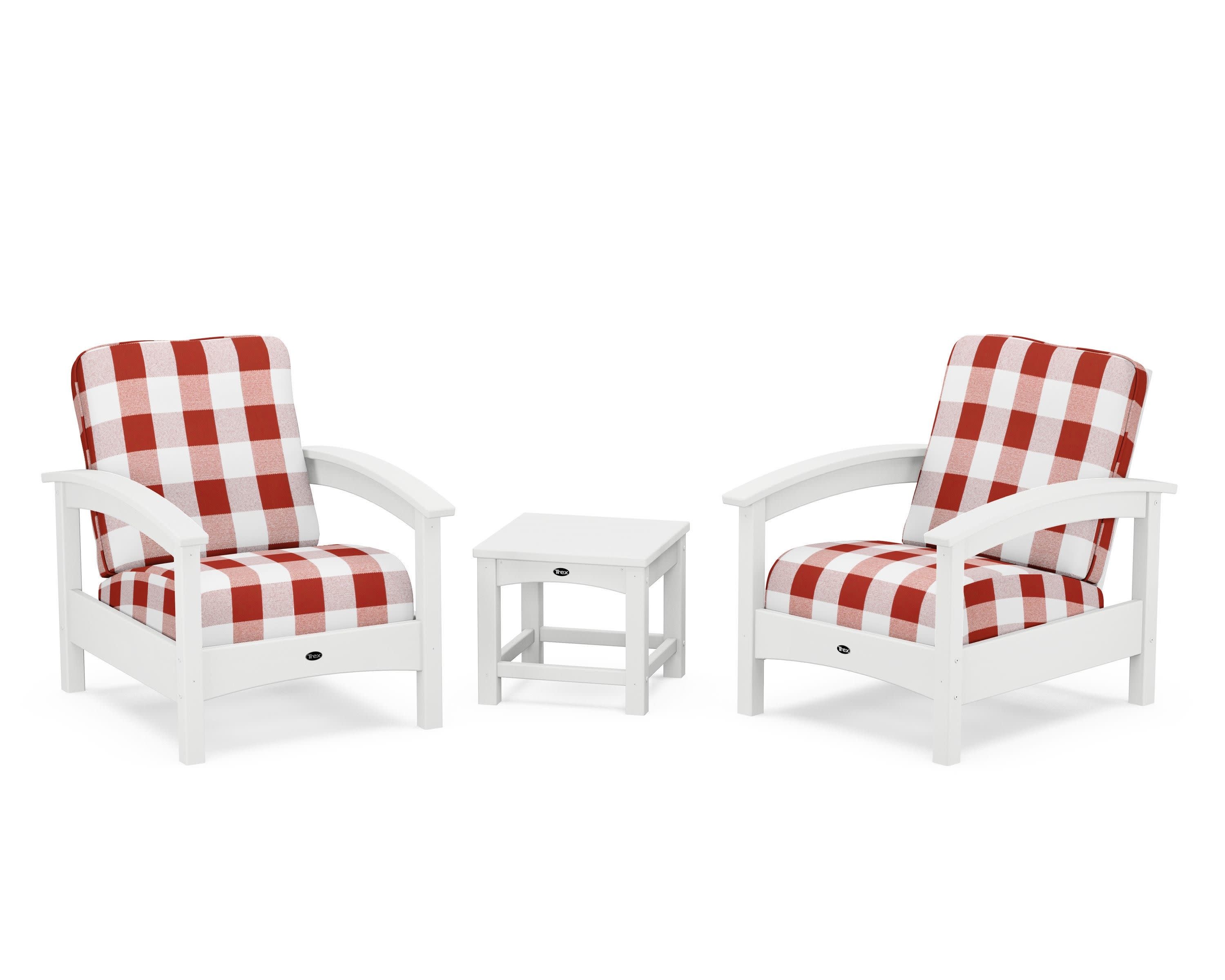 Rockport Club 3-Piece Deep Seating Conversation Set in Classic White / Buffalo Plaid Crimson