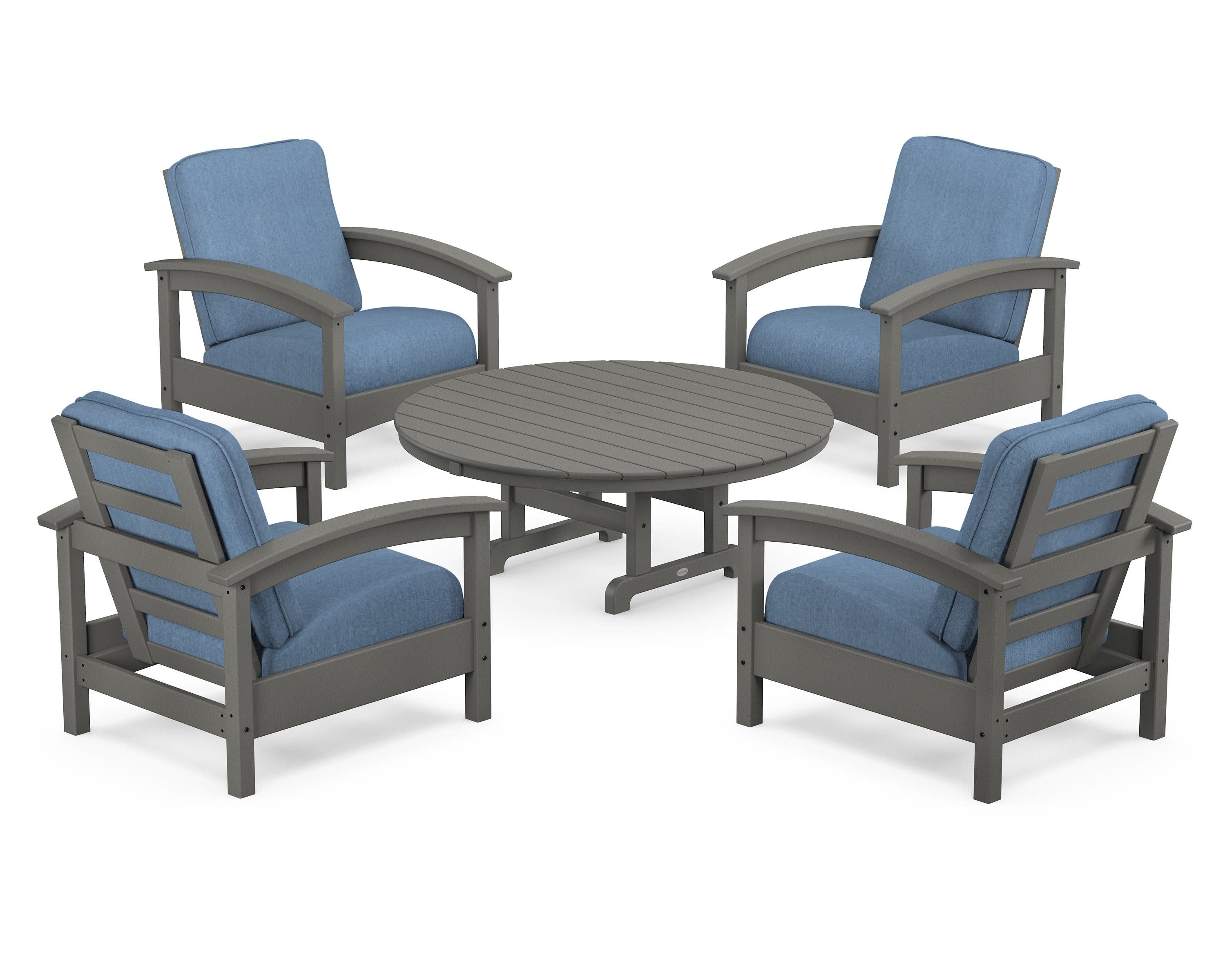 Rockport 5-Piece Deep Seating Set in Stepping Stone / Sky Blue