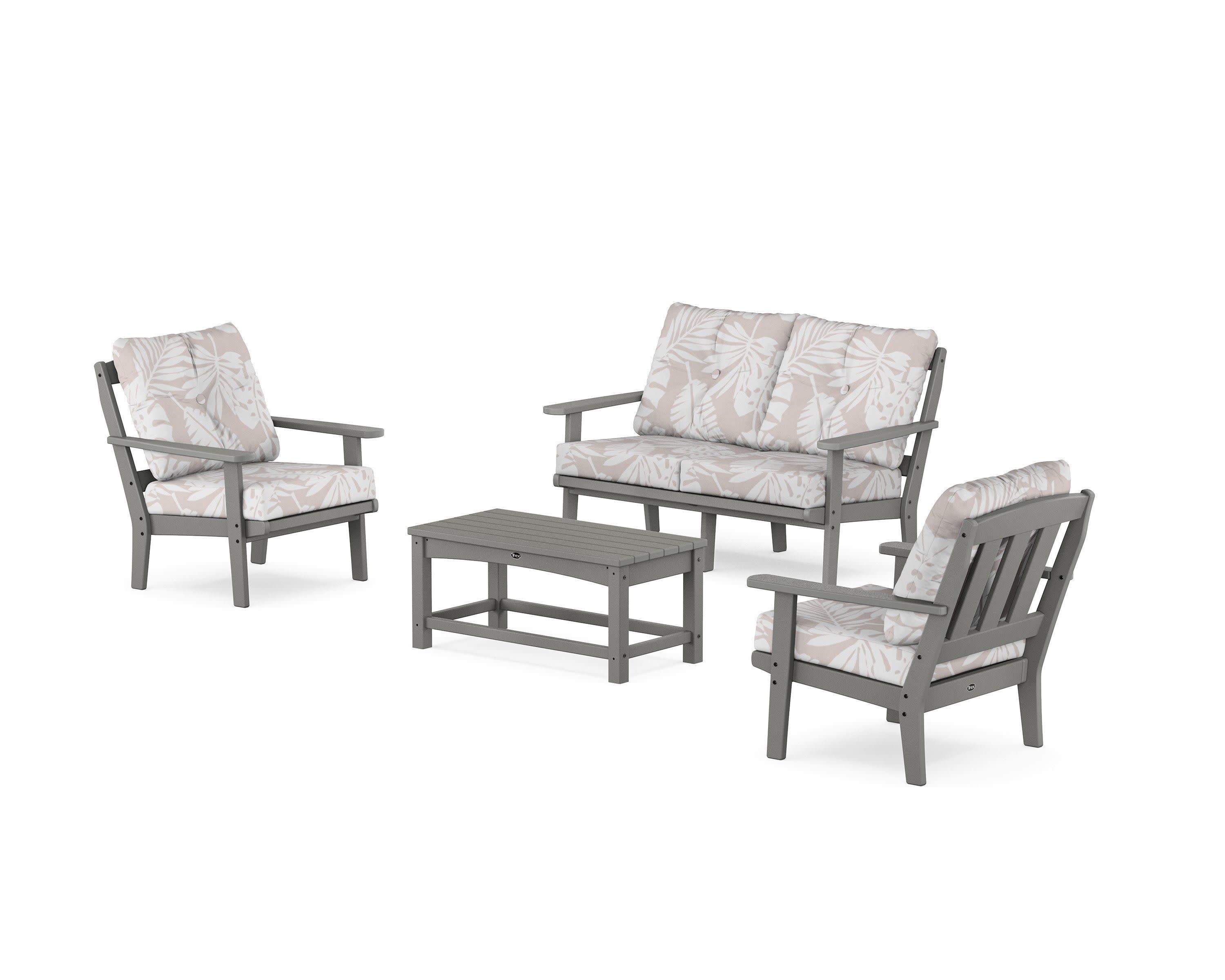 Cape Cod 4-Piece Deep Seating Set with Loveseat in Stepping Stone / Leaf Dune Burlap
