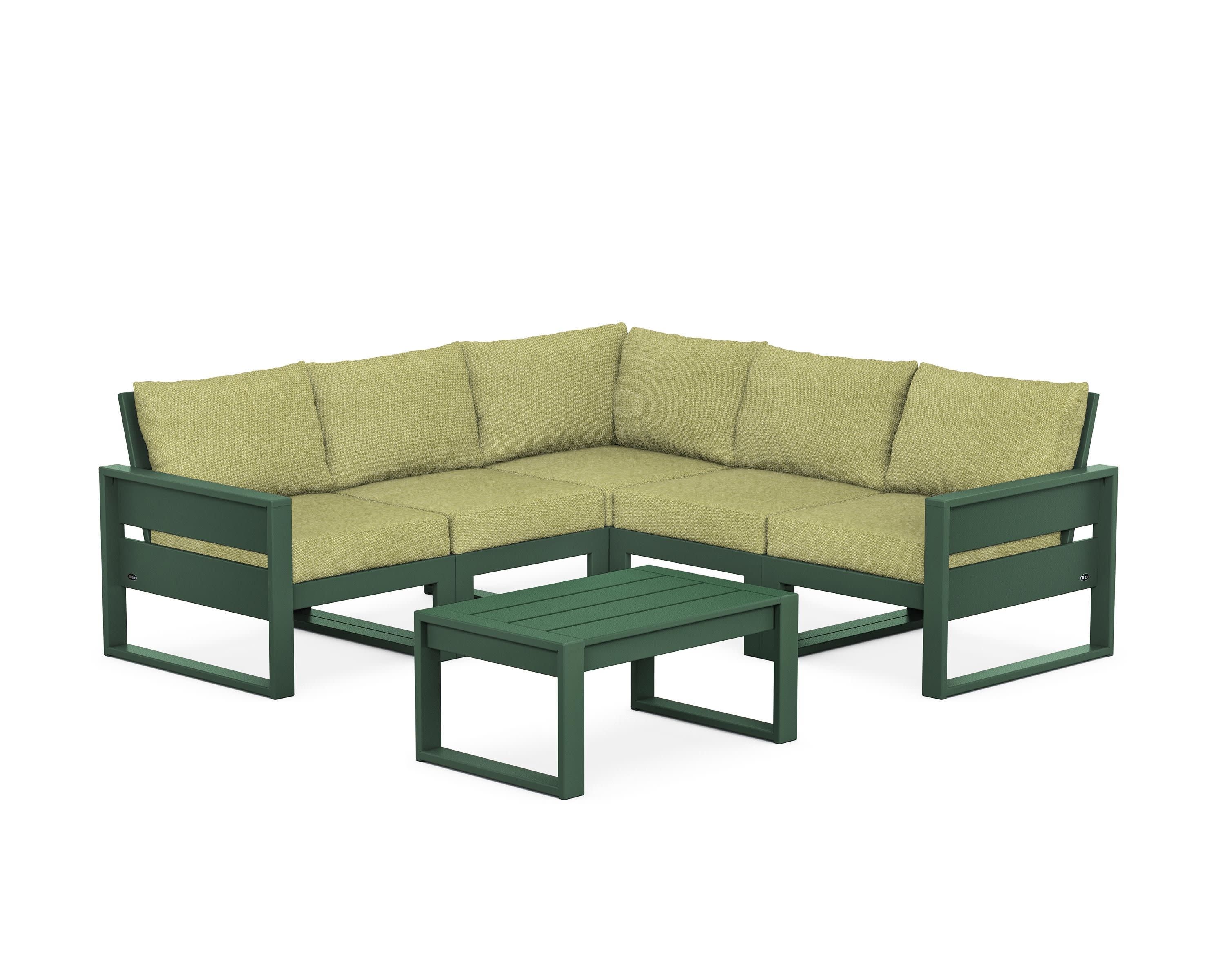 Eastport 6-Piece Deep Seating Sectional + Coffee Table Set in Rainforest Canopy / Chartreuse Boucle