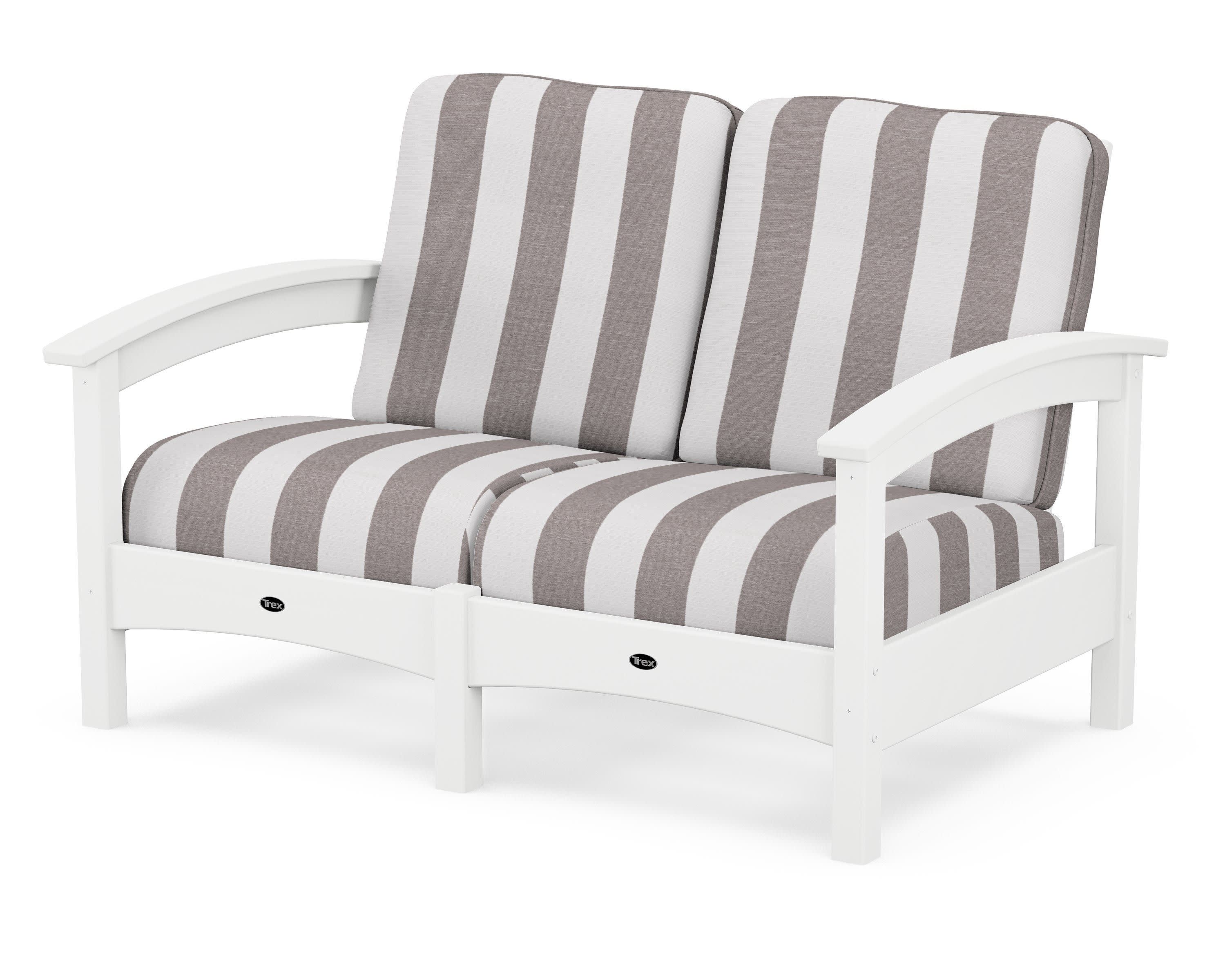 Rockport Club Loveseat in Classic White / Cabana Stripe Grey Mist