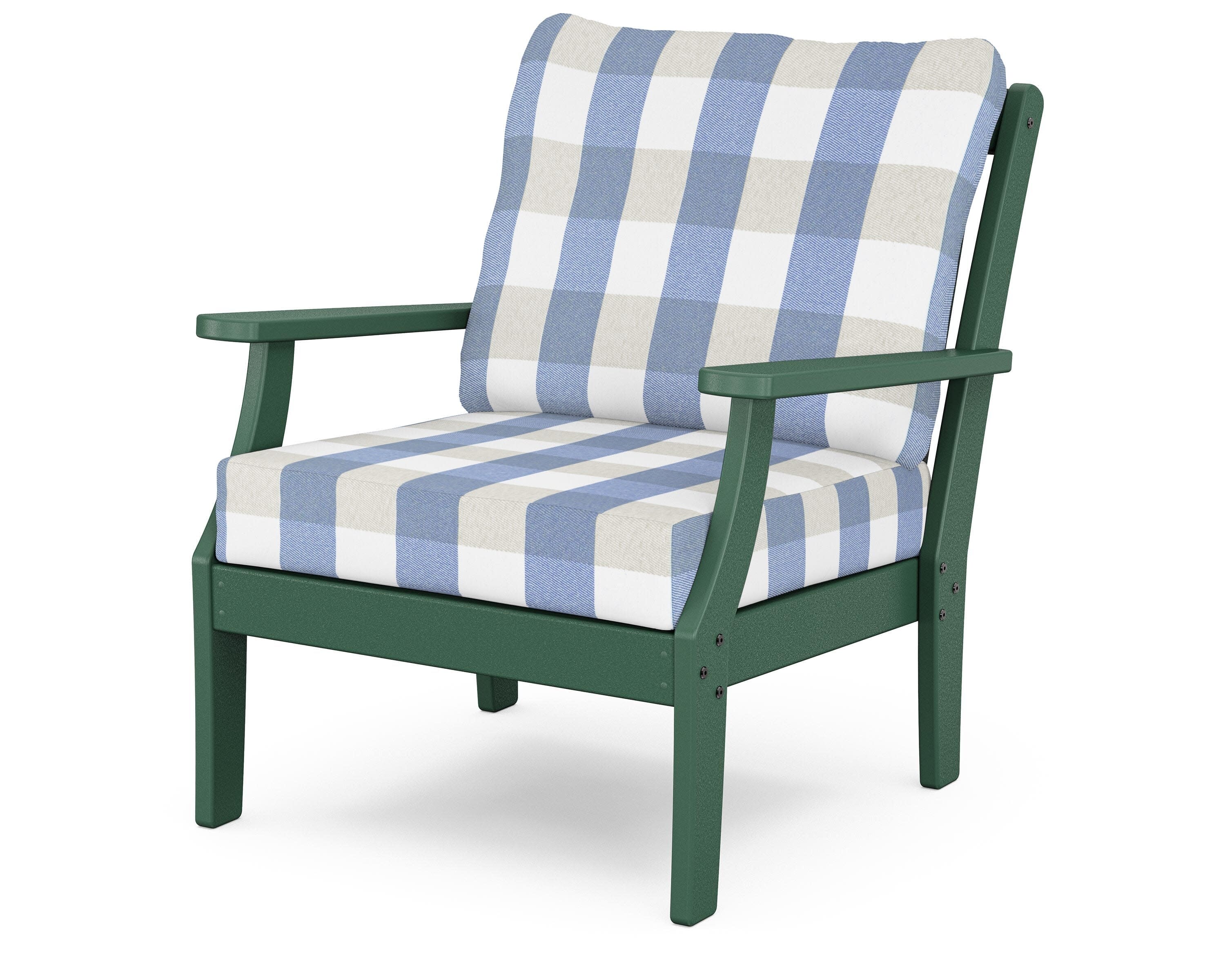 Yacht Club Deep Seating Chair in Rainforest Canopy / Buffalo Plaid Sky Blue