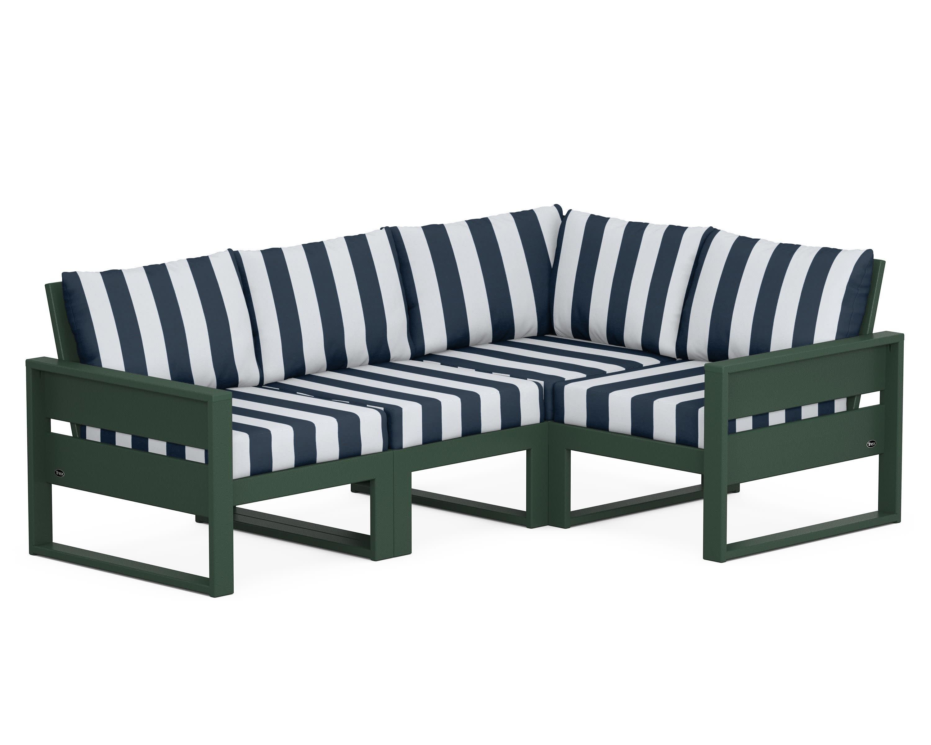Eastport 4- Piece Sectional in Rainforest Canopy / Cabana Stripe Marine Indigo