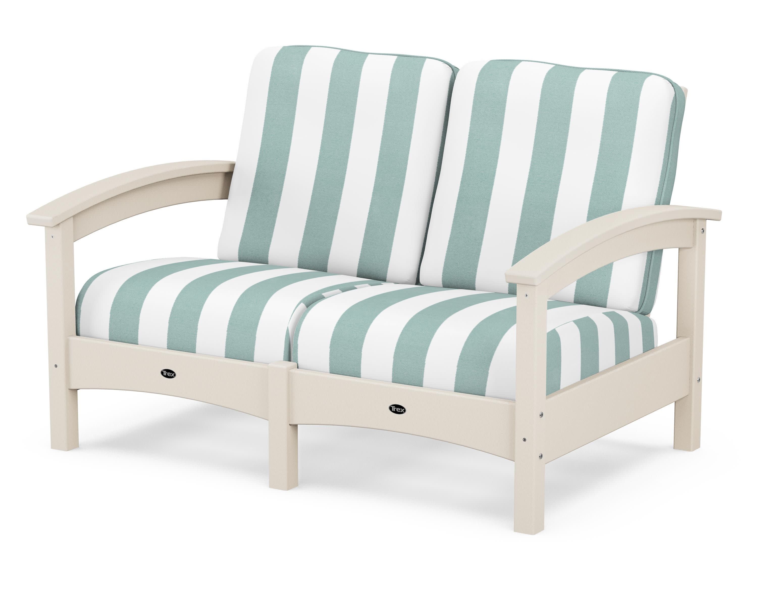 Rockport Club Loveseat in Sand Castle / Cabana Stripe Glacier Spa