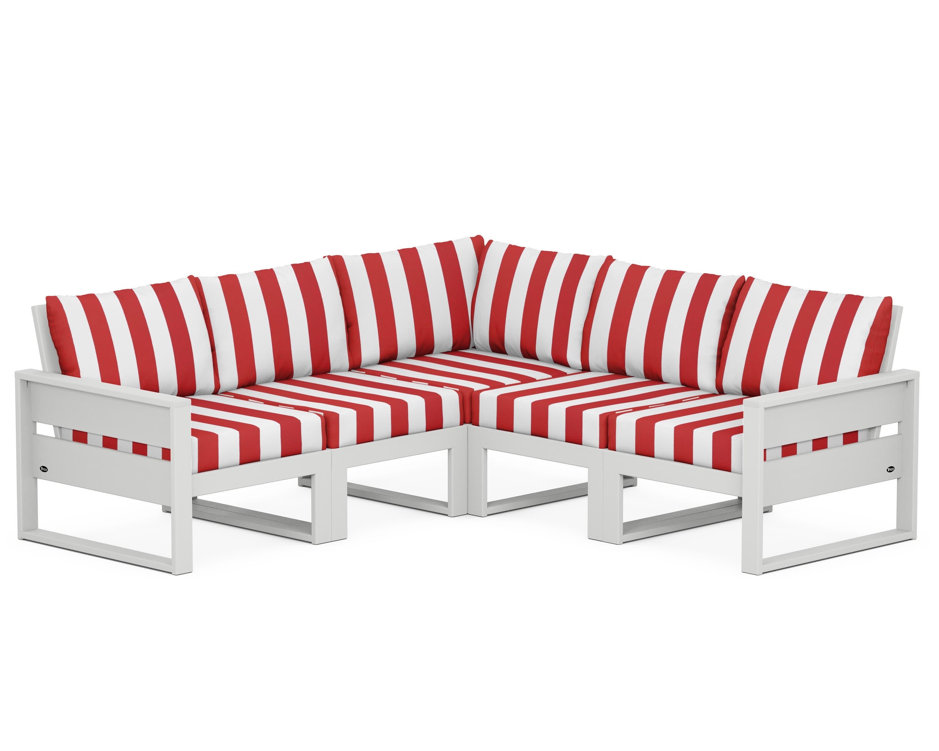 Eastport 5-Piece Sectional in Classic White / Cabana Stripe Crimson