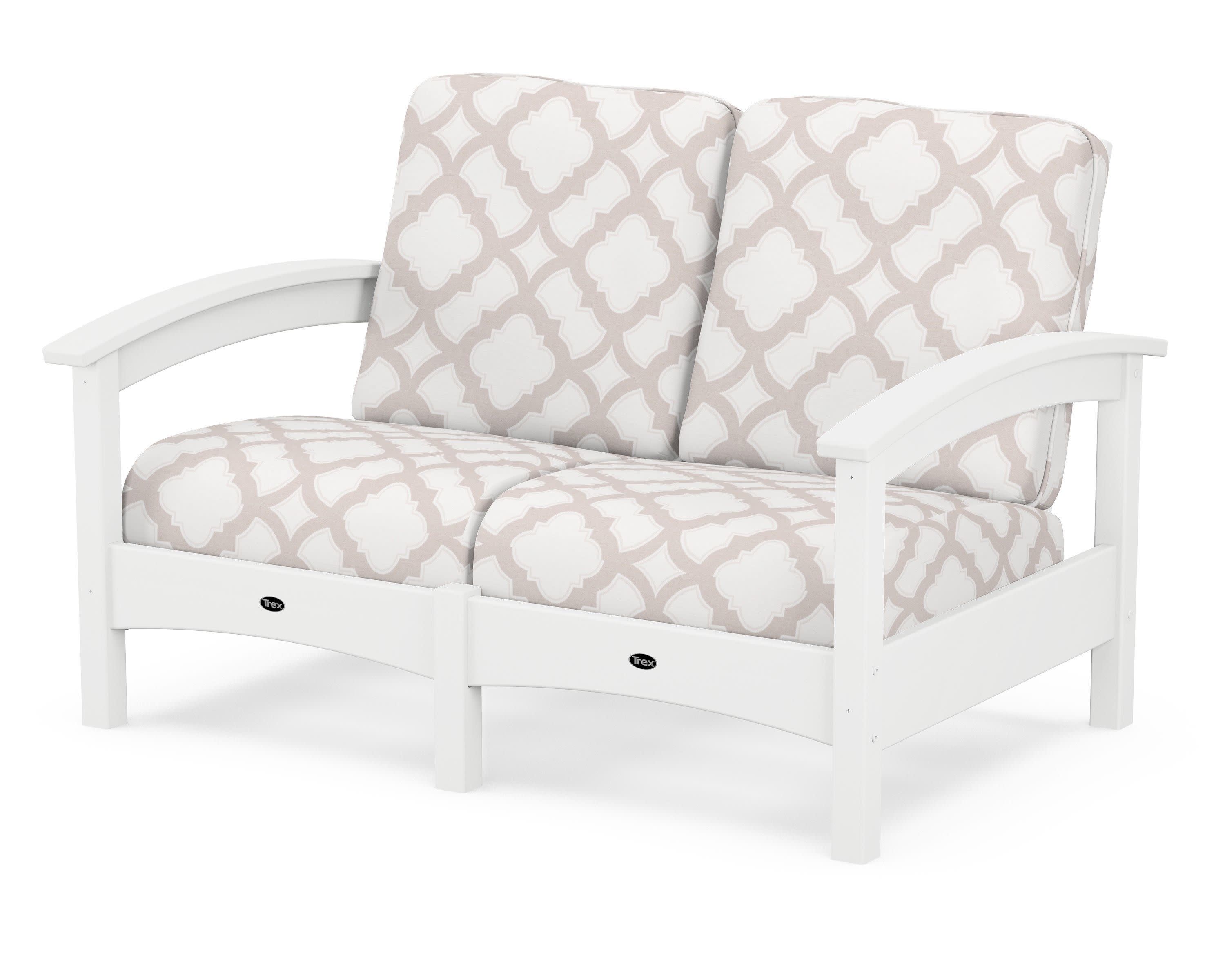Rockport Club Loveseat in Classic White / Trellis Dune Burlap