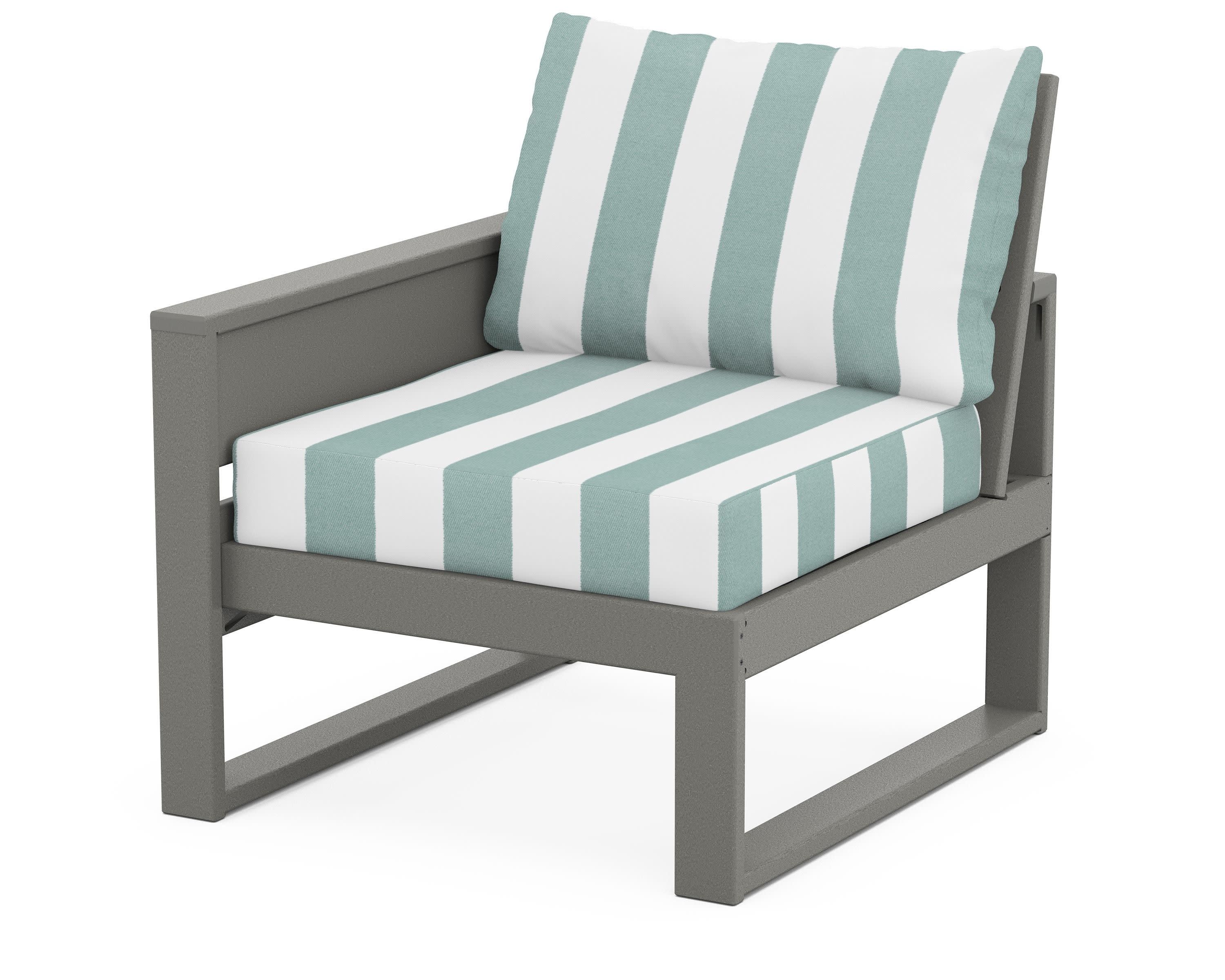Eastport Modular Left Arm Chair in Stepping Stone / Cabana Stripe Glacier Spa