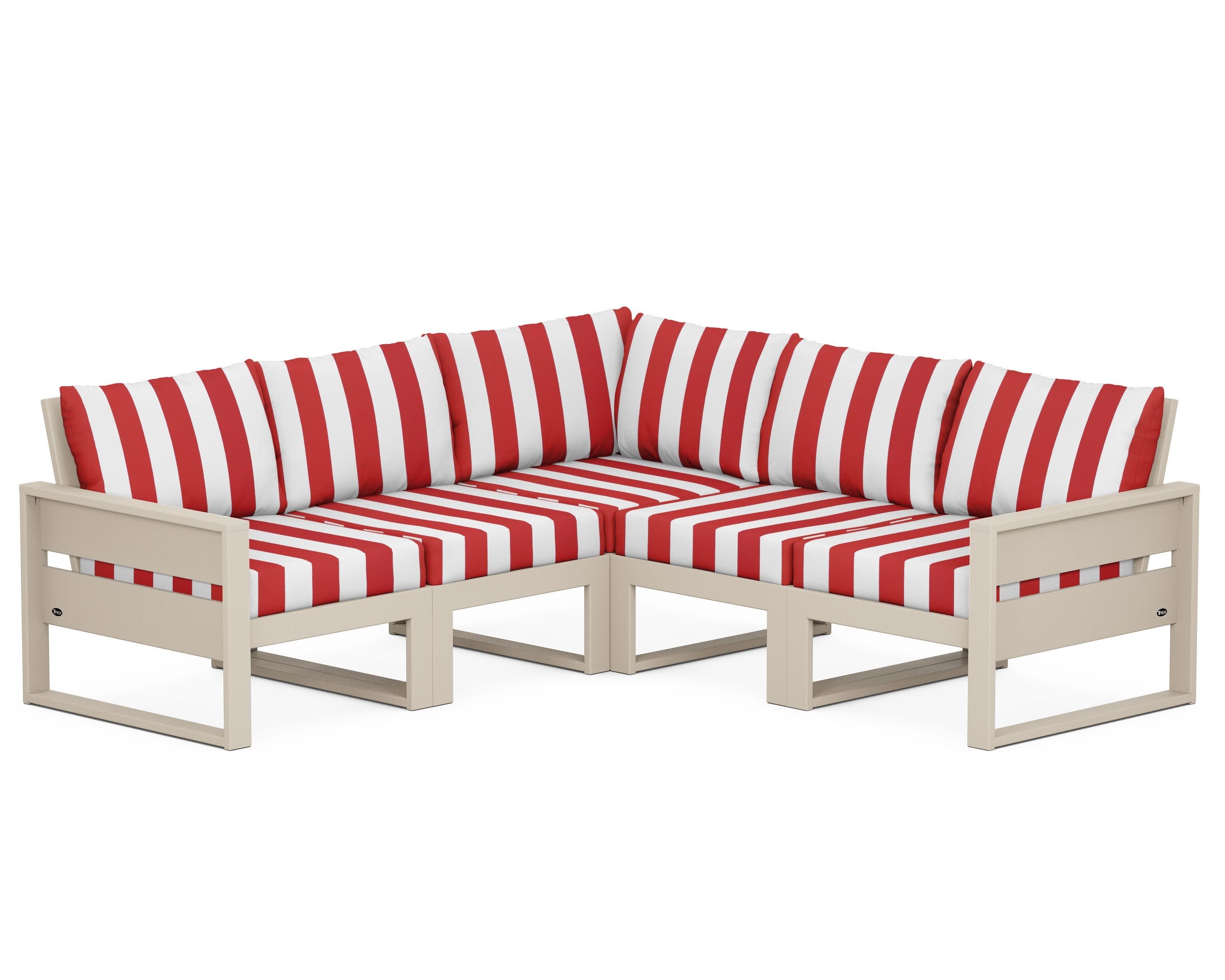 Eastport 5-Piece Sectional in Sand Castle / Cabana Stripe Crimson