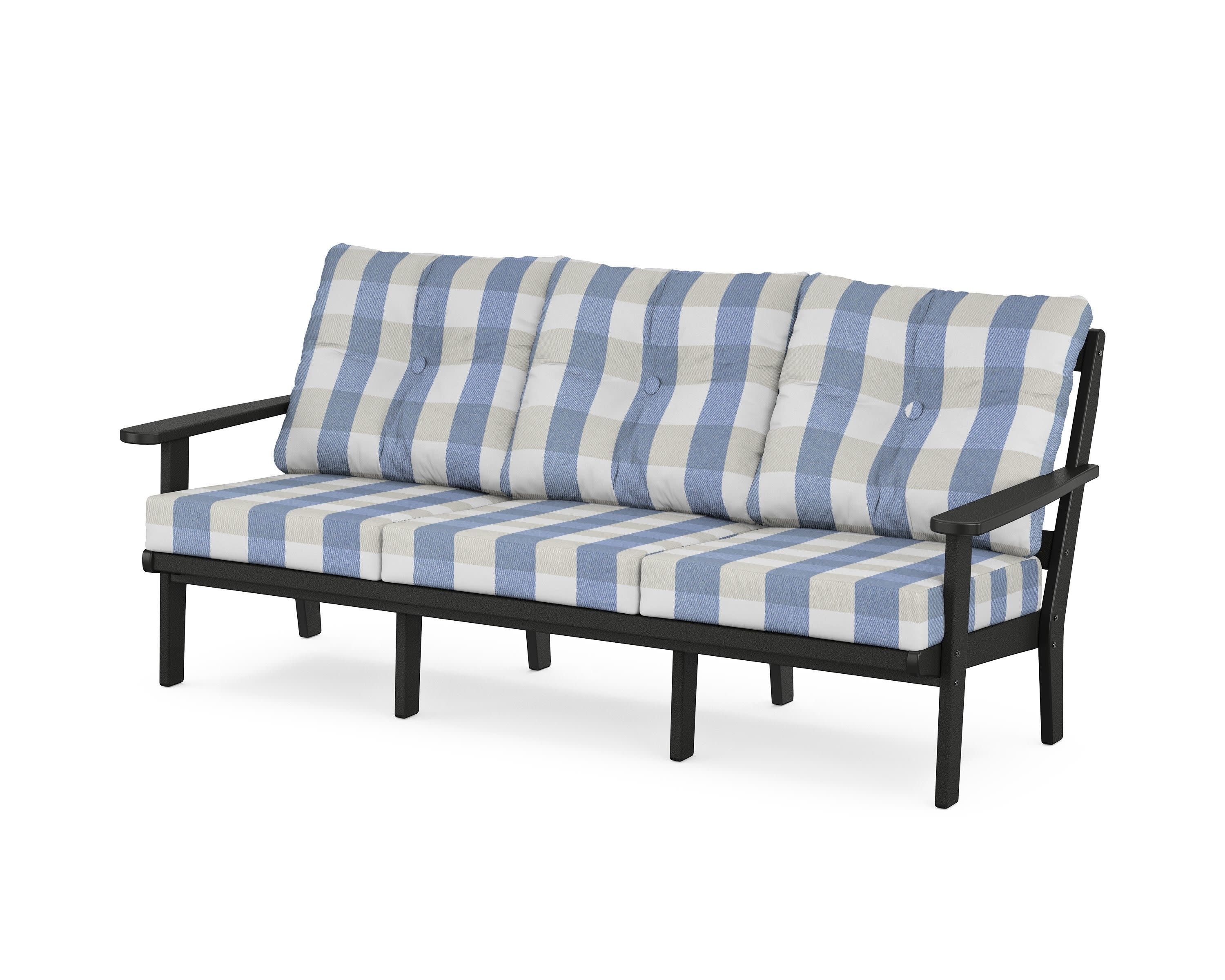 Cape Cod Deep Seating Sofa in Charcoal Black / Buffalo Plaid Sky Blue