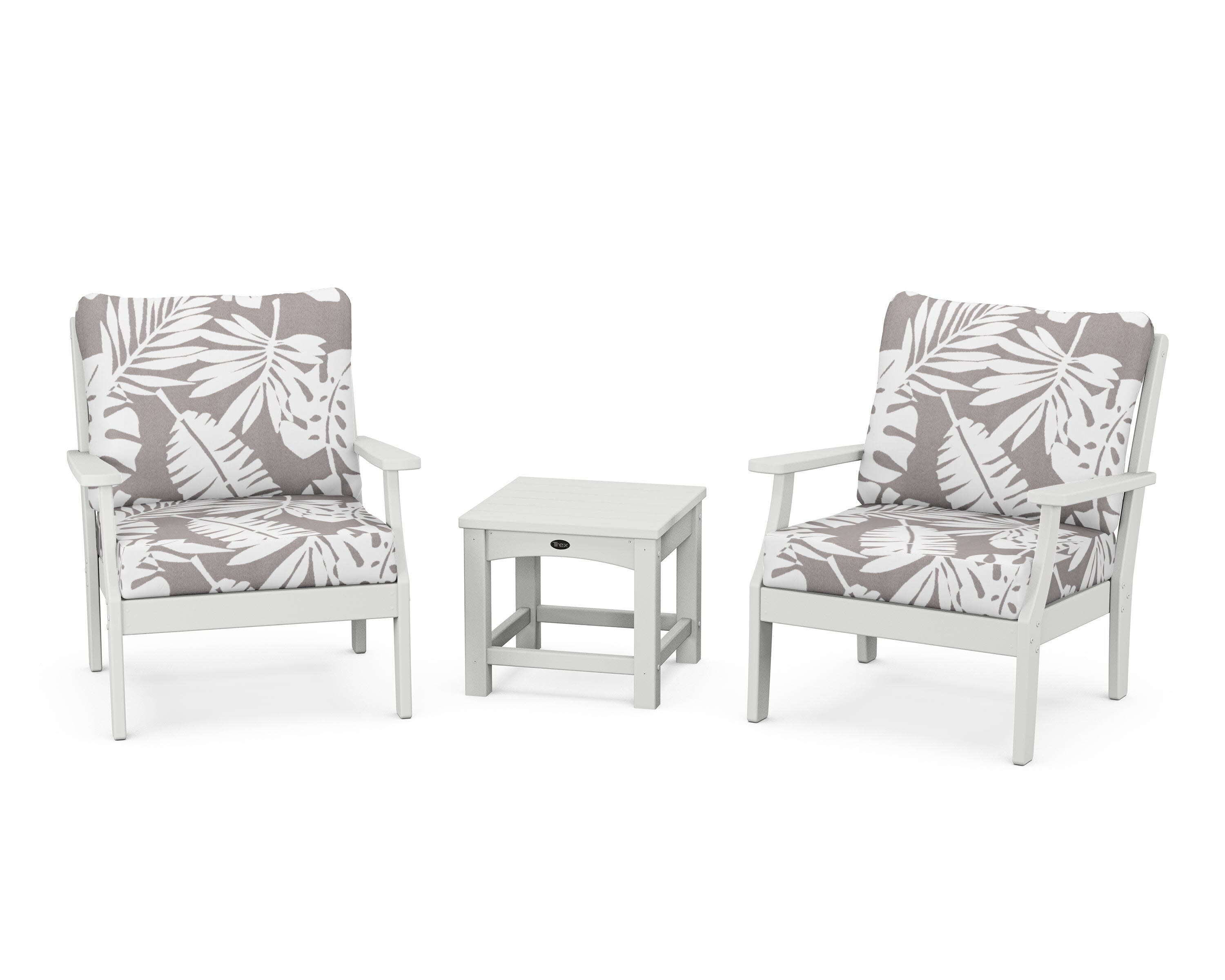 Yacht Club 3-Piece Deep Seating Set in Classic White / Leaf Grey Mist