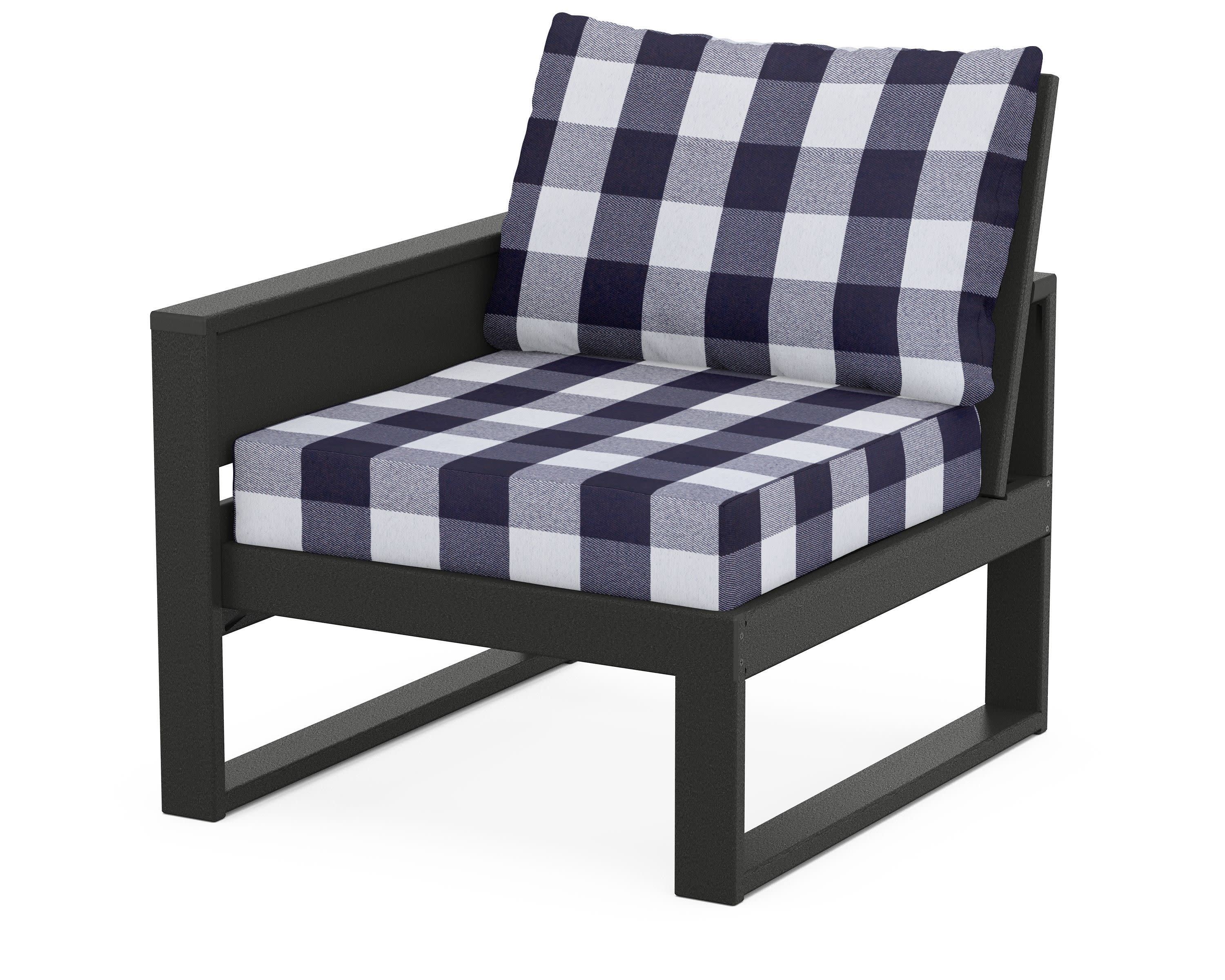 Eastport Modular Left Arm Chair in Charcoal Black / Buffalo Plaid Navy