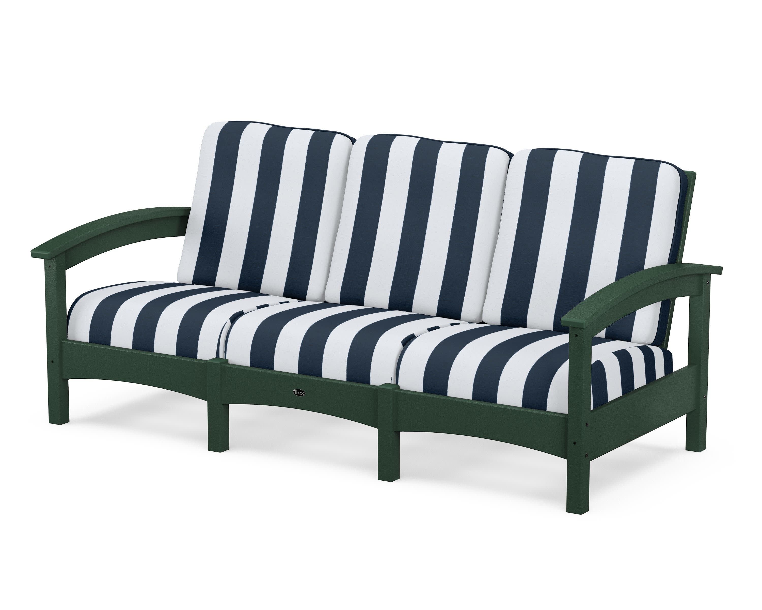 Rockport Club Sofa in Rainforest Canopy / Cabana Stripe Marine Indigo