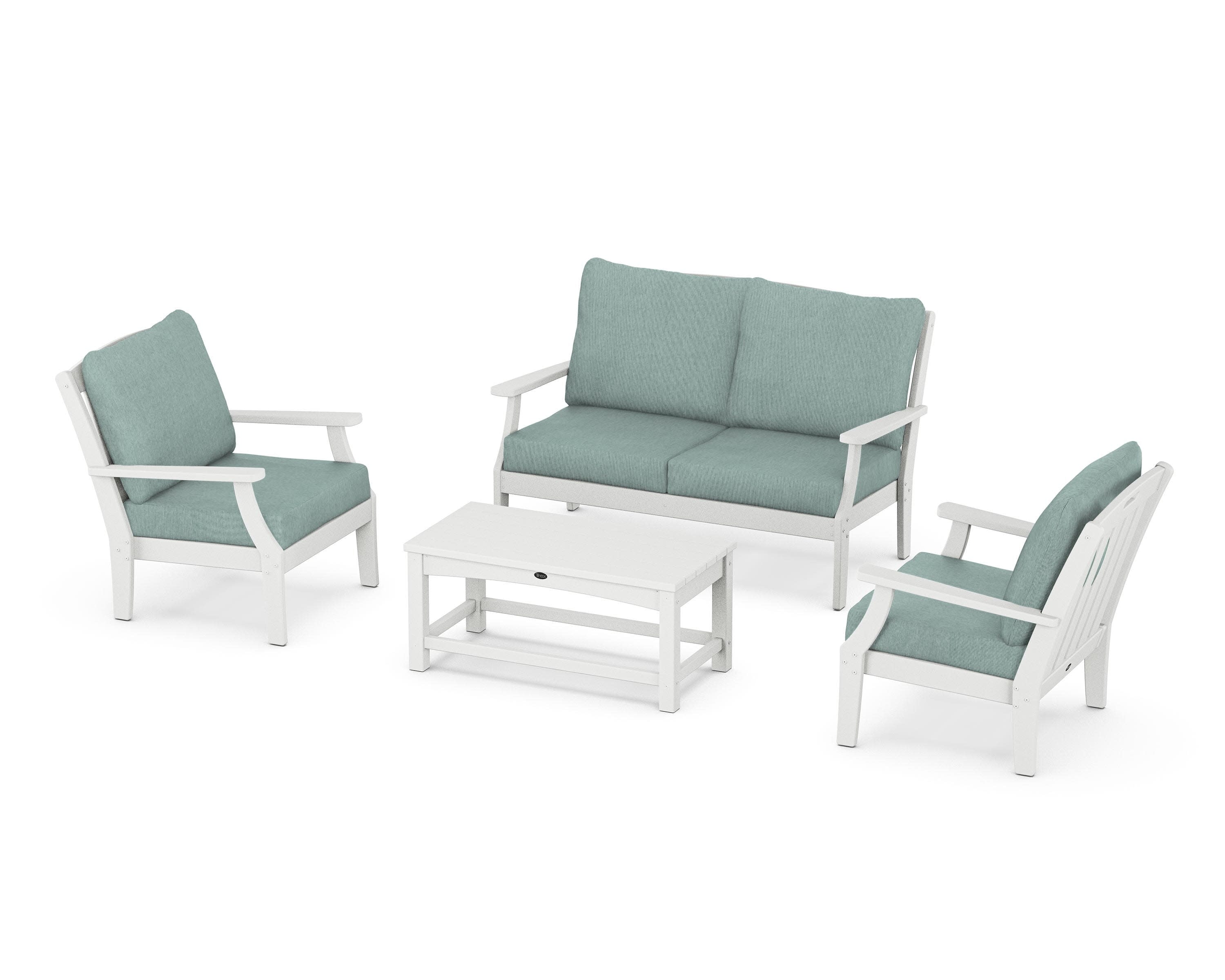 Yacht Club 4-Piece Deep Seating Chair Set in Classic White / Glacier Spa