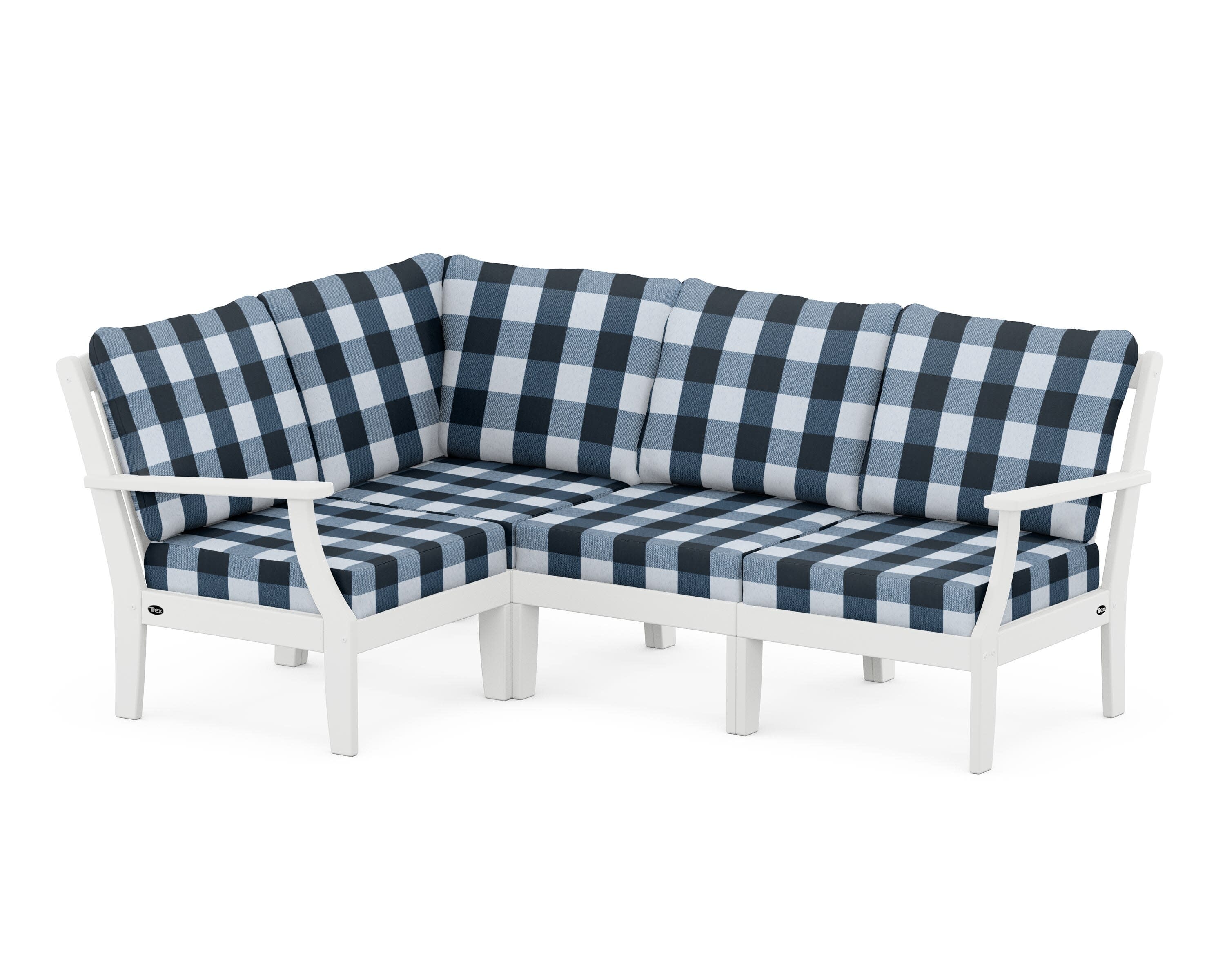 Yacht Club Modular 4-Piece Deep Seating Set in Classic White / Buffalo Plaid Marine Indigo