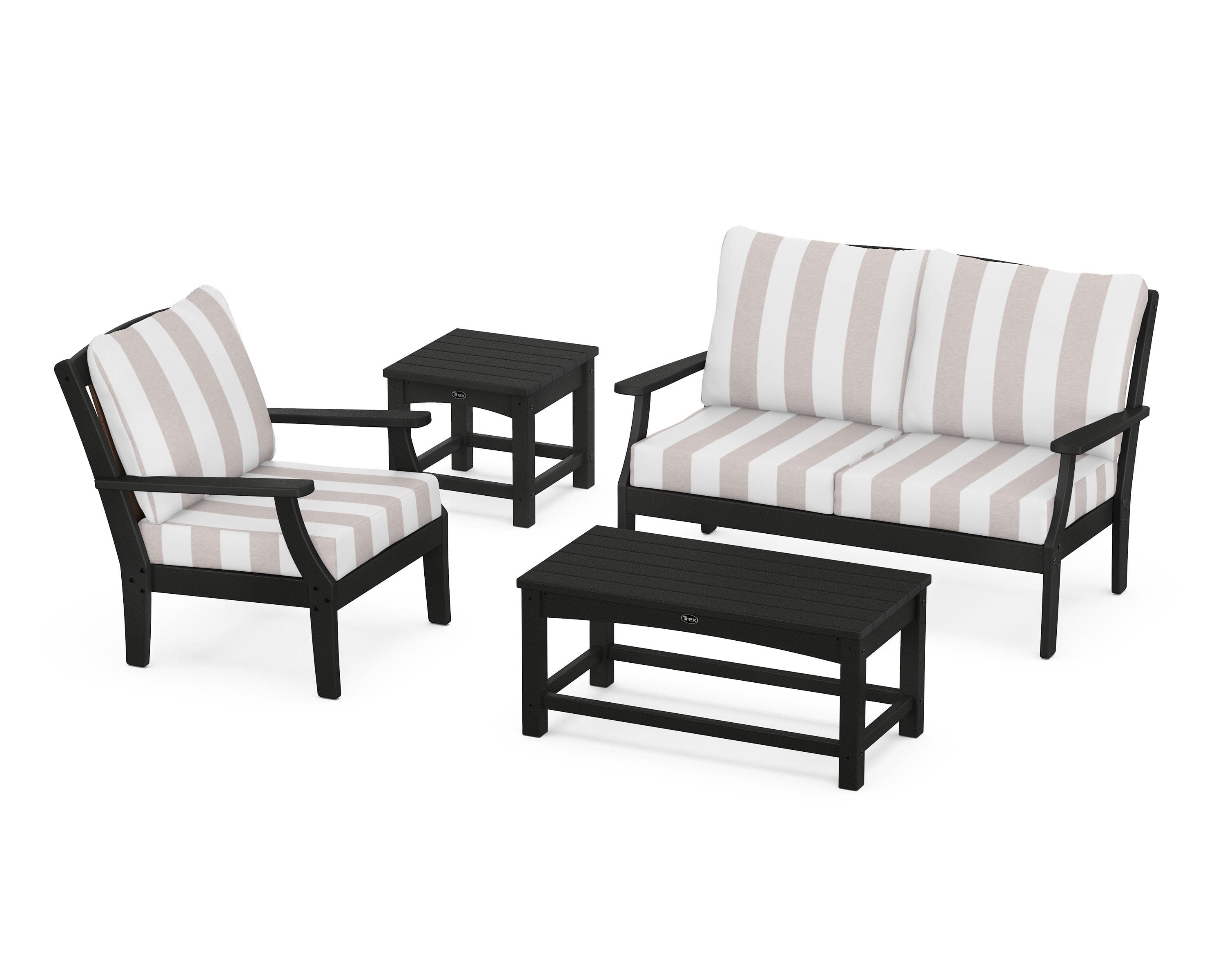 Yacht Club 4-Piece Deep Seating Set in Charcoal Black / Cabana Stripe Dune Burlap