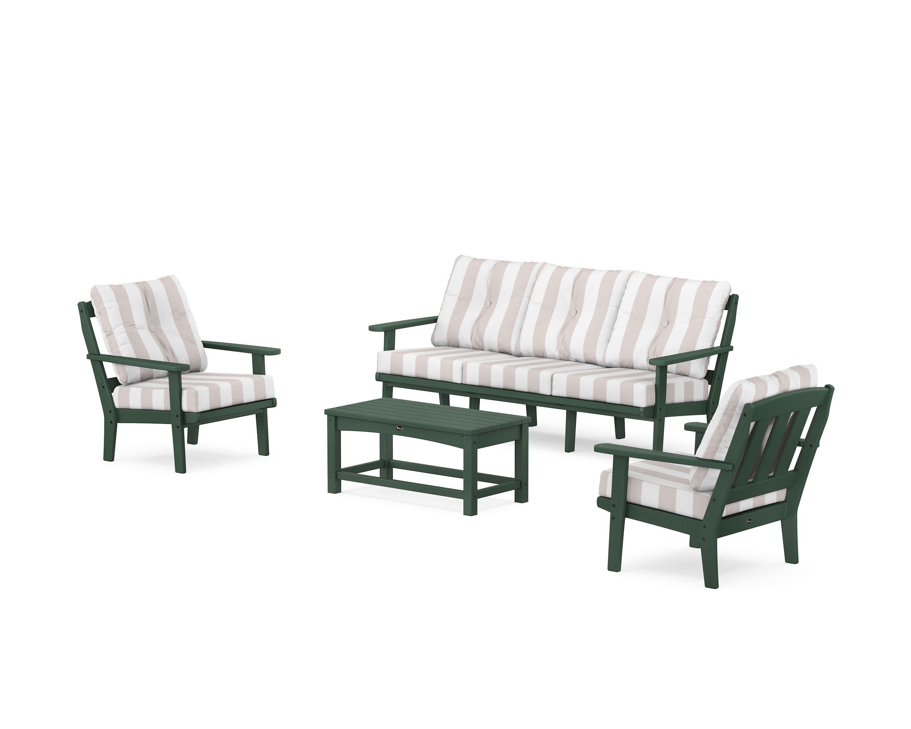 Cape Cod 4-Piece Deep Seating Set with Sofa in Rainforest Canopy / Cabana Stripe Dune Burlap