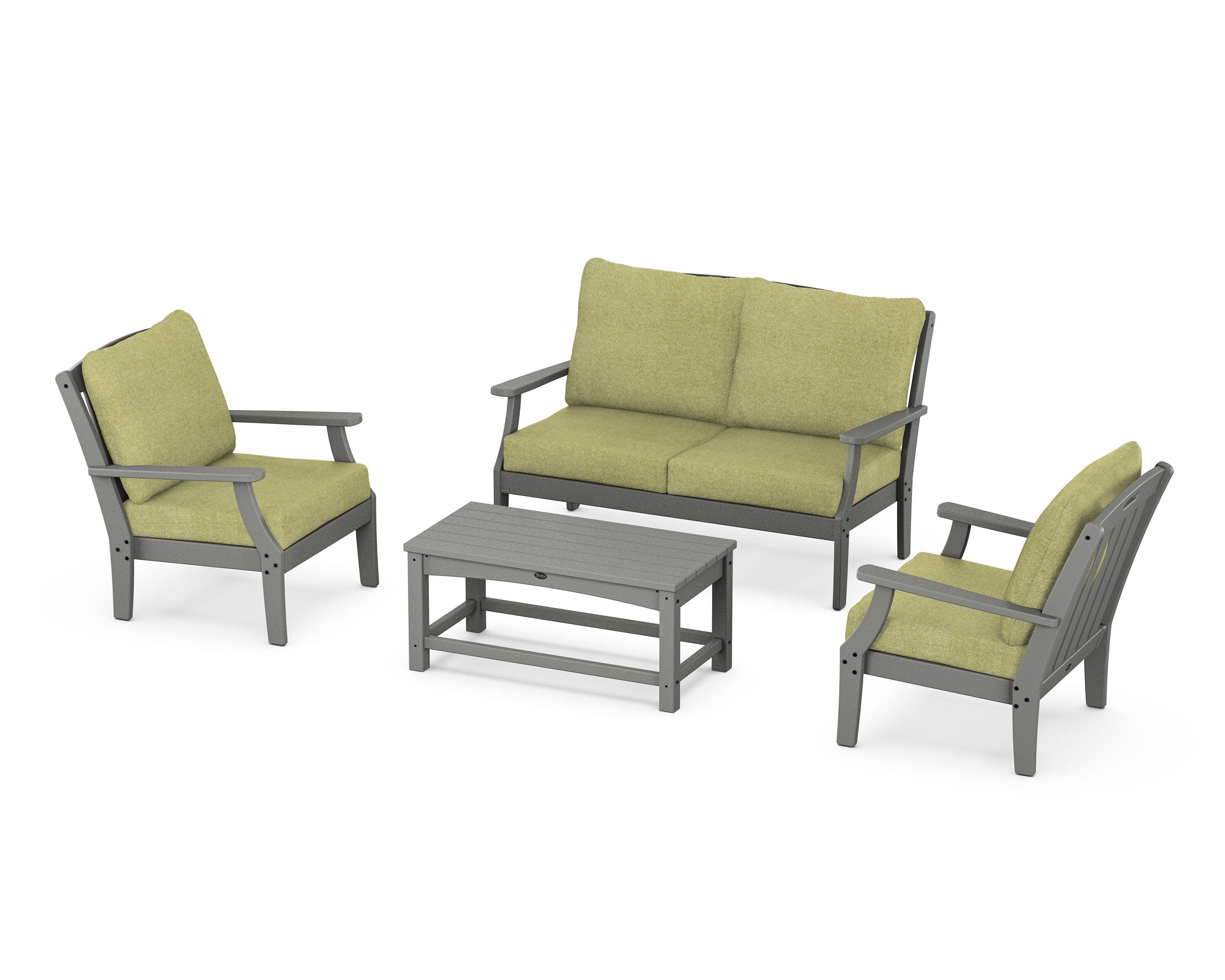Yacht Club 4-Piece Deep Seating Chair Set in Stepping Stone / Chartreuse Boucle