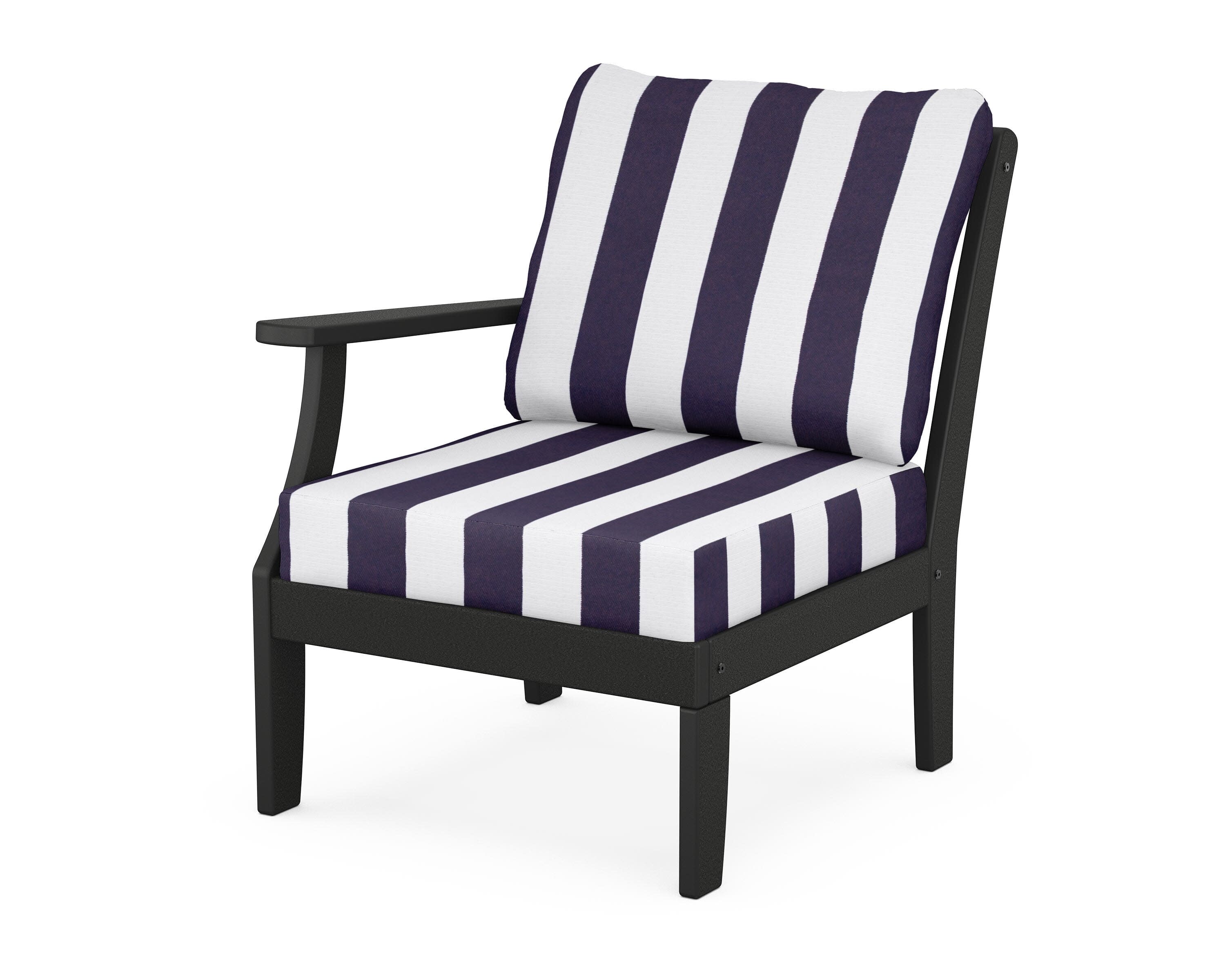 Yacht Club Modular Left Arm Chair in Charcoal Black / Cabana Stripe Navy