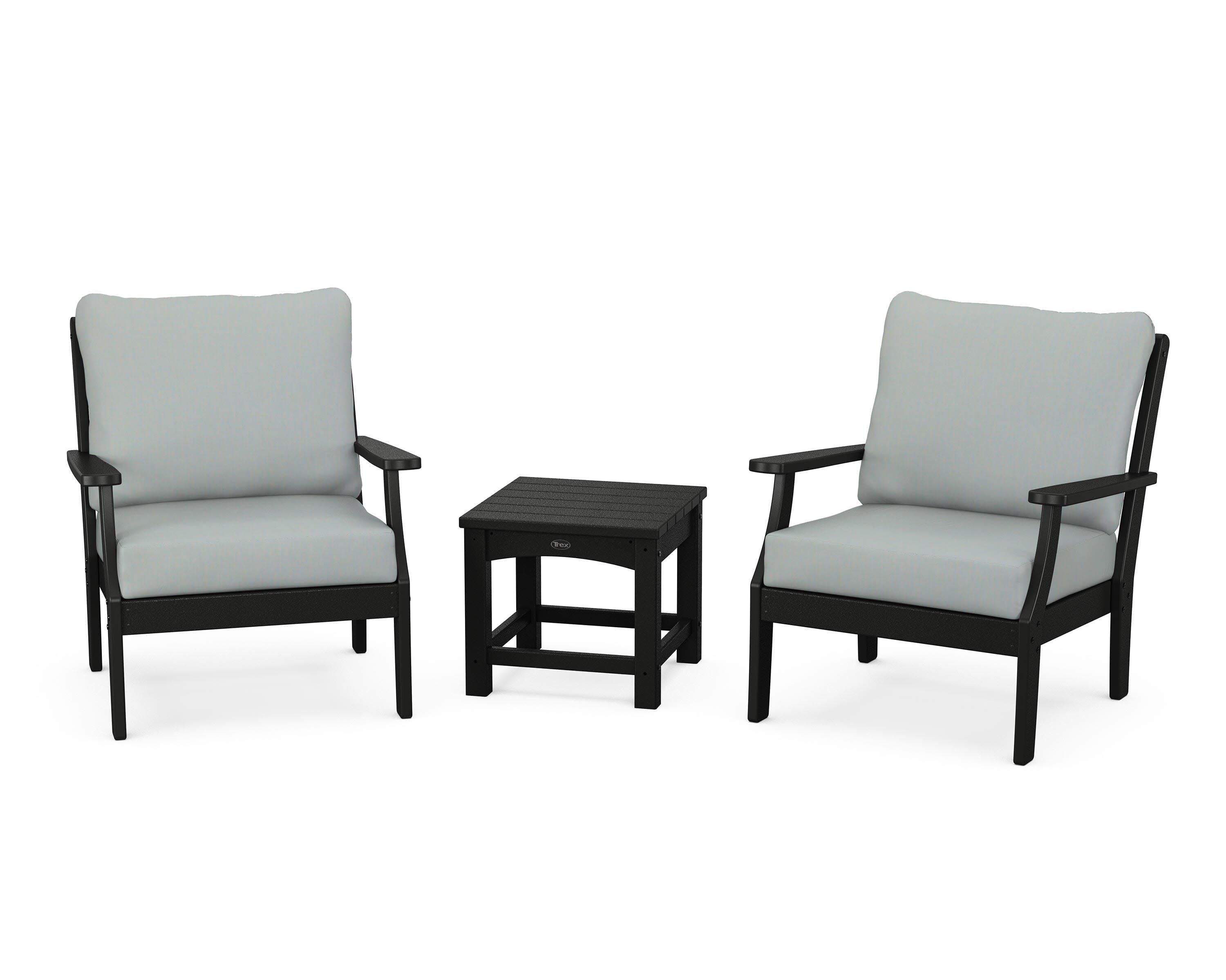 Yacht Club 3-Piece Deep Seating Set in Charcoal Black / Spa