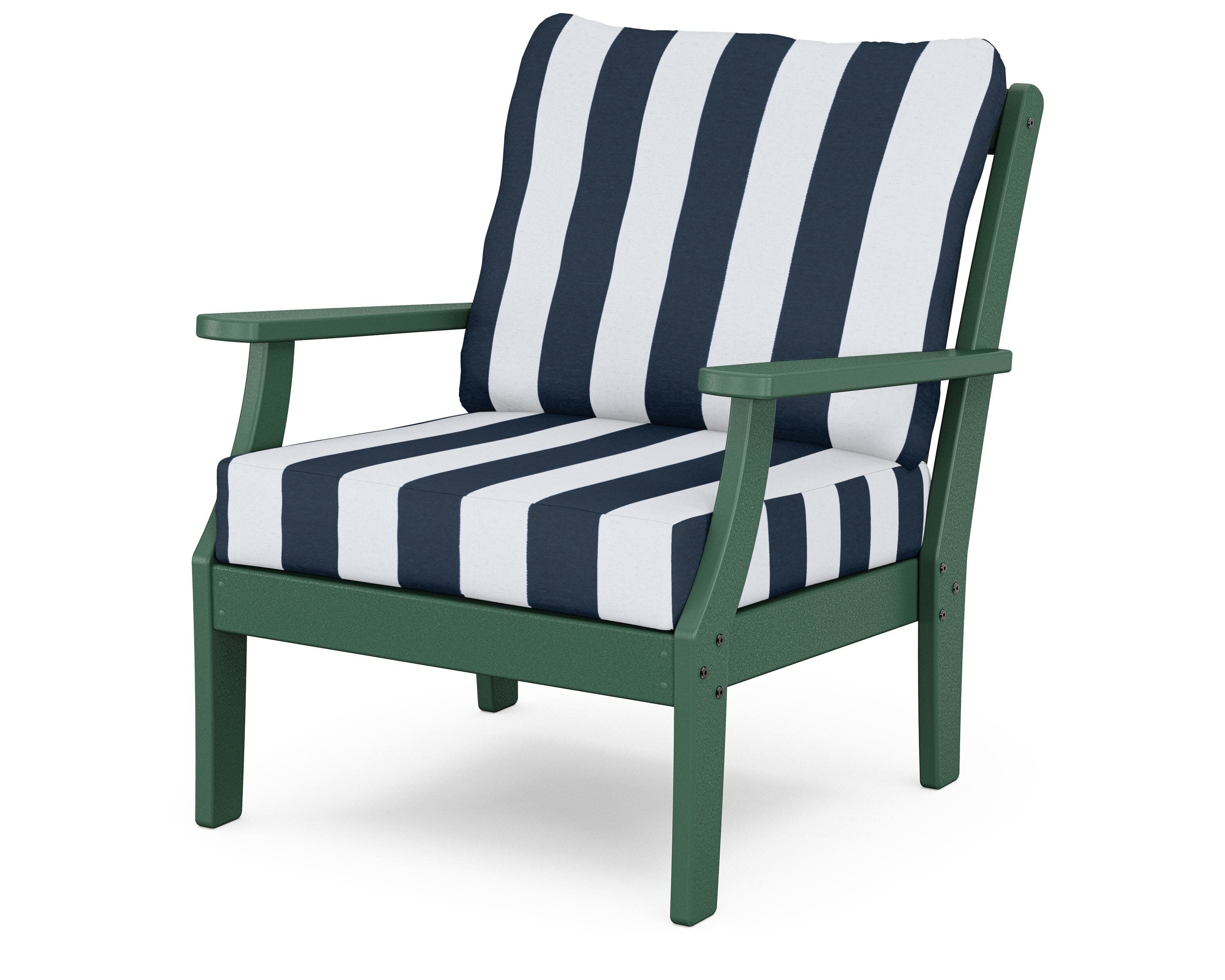 Yacht Club Deep Seating Chair in Rainforest Canopy / Cabana Stripe Marine Indigo