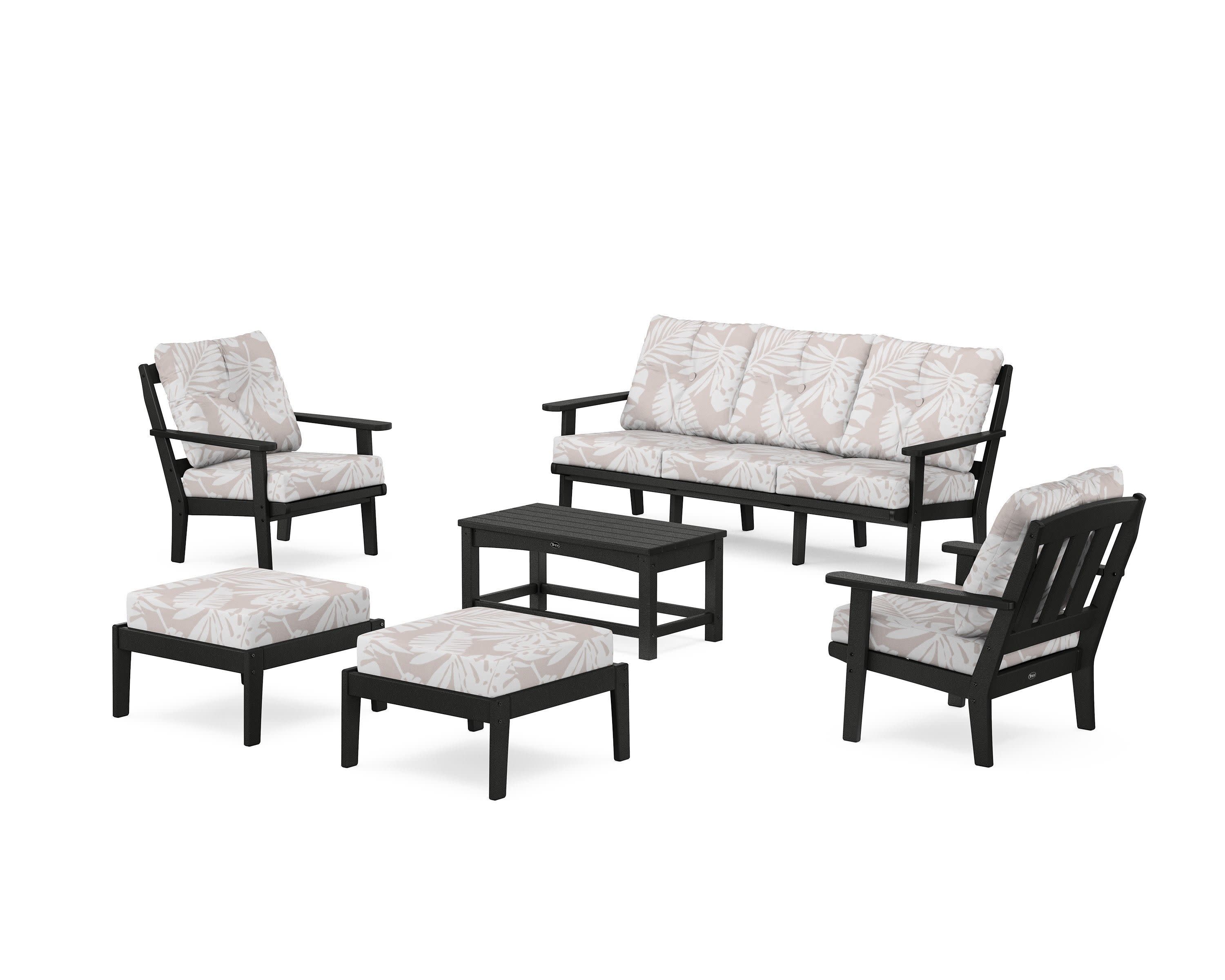 Cape Cod 6-Piece Lounge Sofa Set in Charcoal Black / Leaf Dune Burlap
