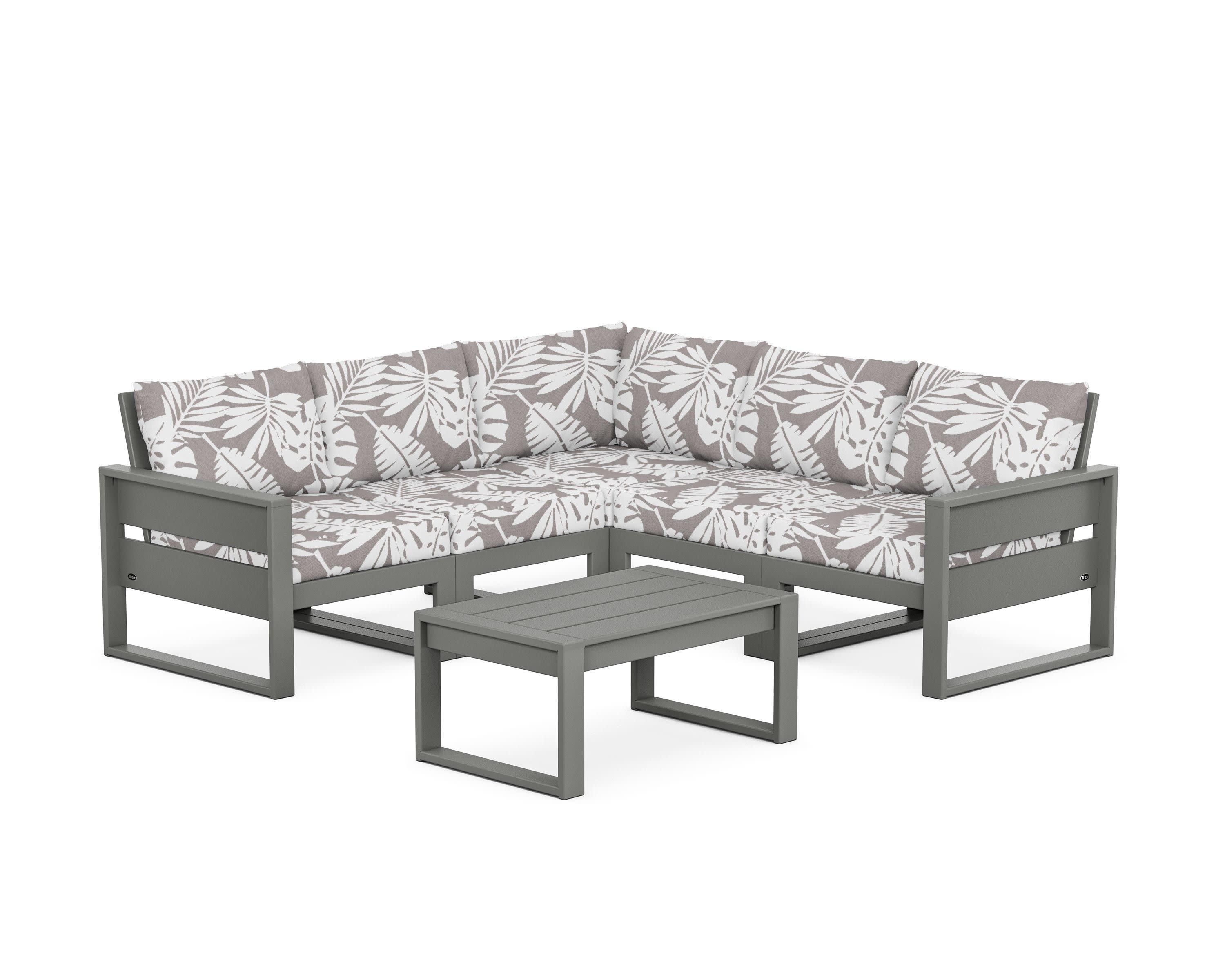 Eastport 6-Piece Deep Seating Sectional + Coffee Table Set in Stepping Stone / Leaf Grey Mist