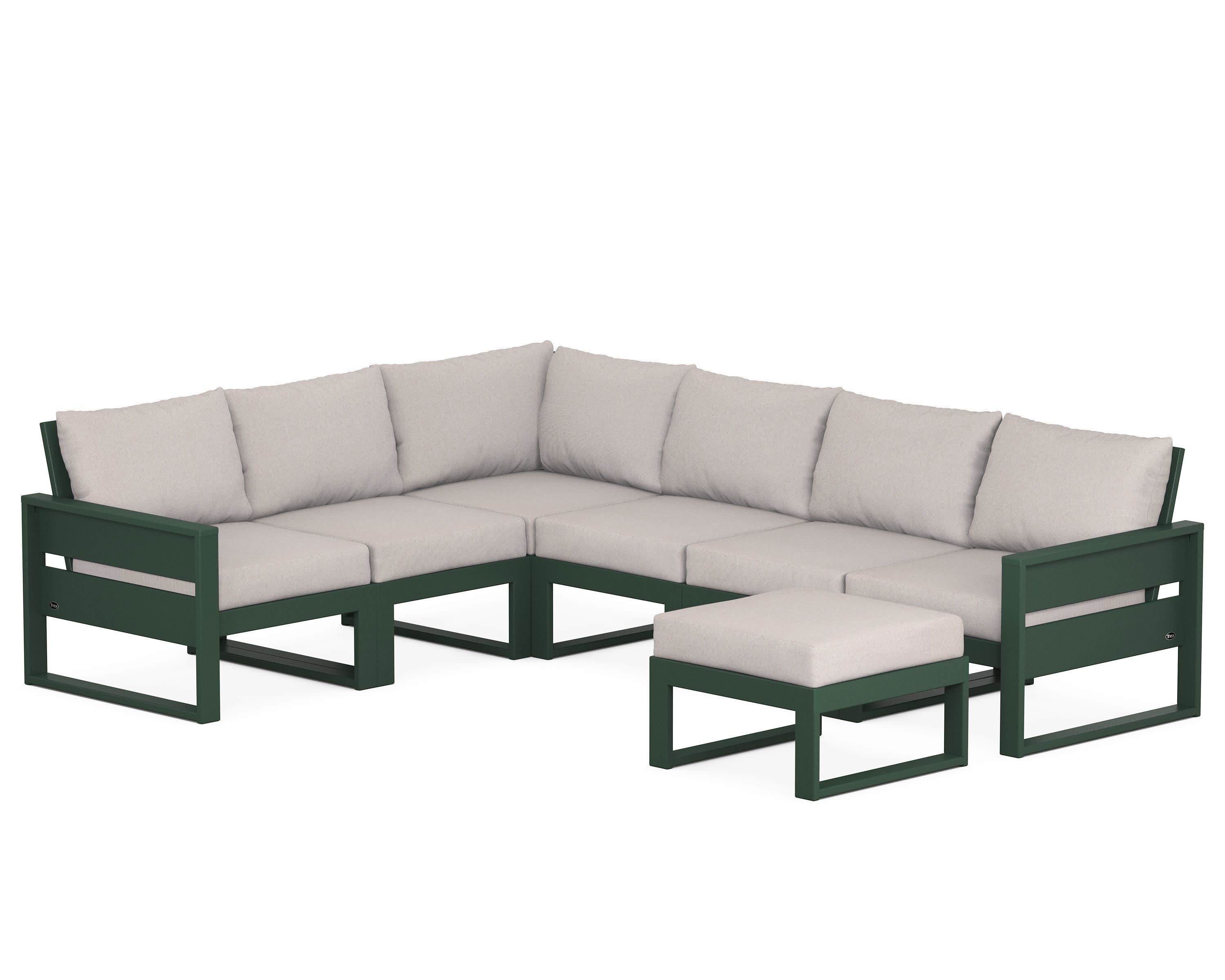 Eastport 6-Piece Sectional with Ottoman in Rainforest Canopy / Dune Burlap