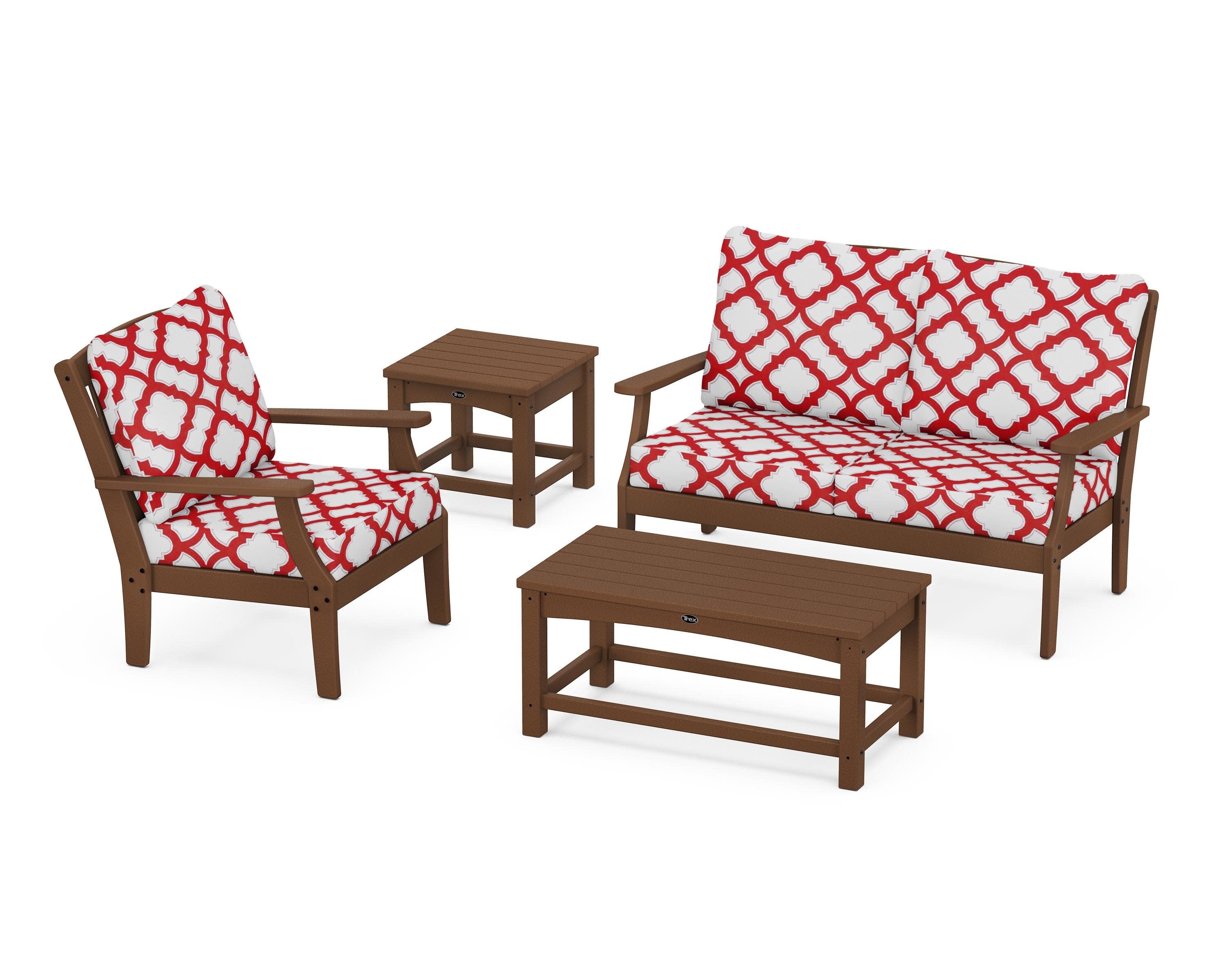 Yacht Club 4-Piece Deep Seating Set in Tree House / Trellis Crimson