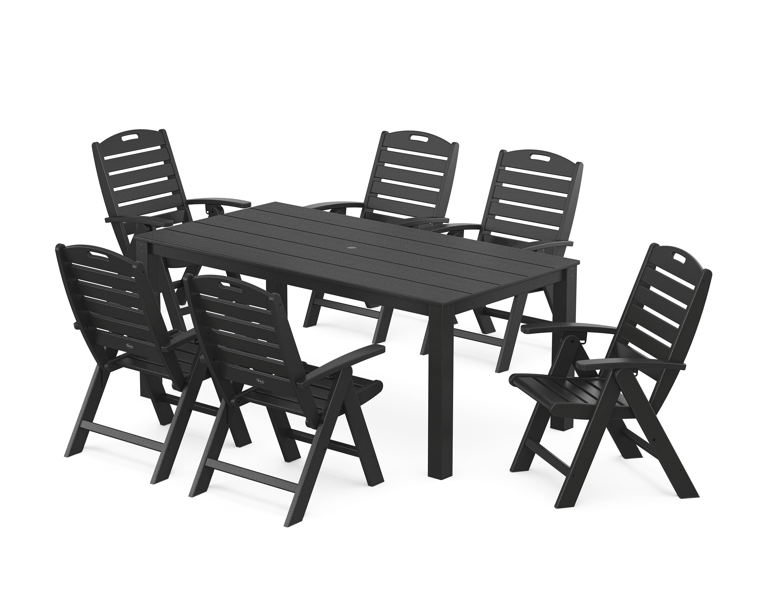 Yacht Club Highback Chair 7-Piece Parsons Dining Set in Charcoal Black