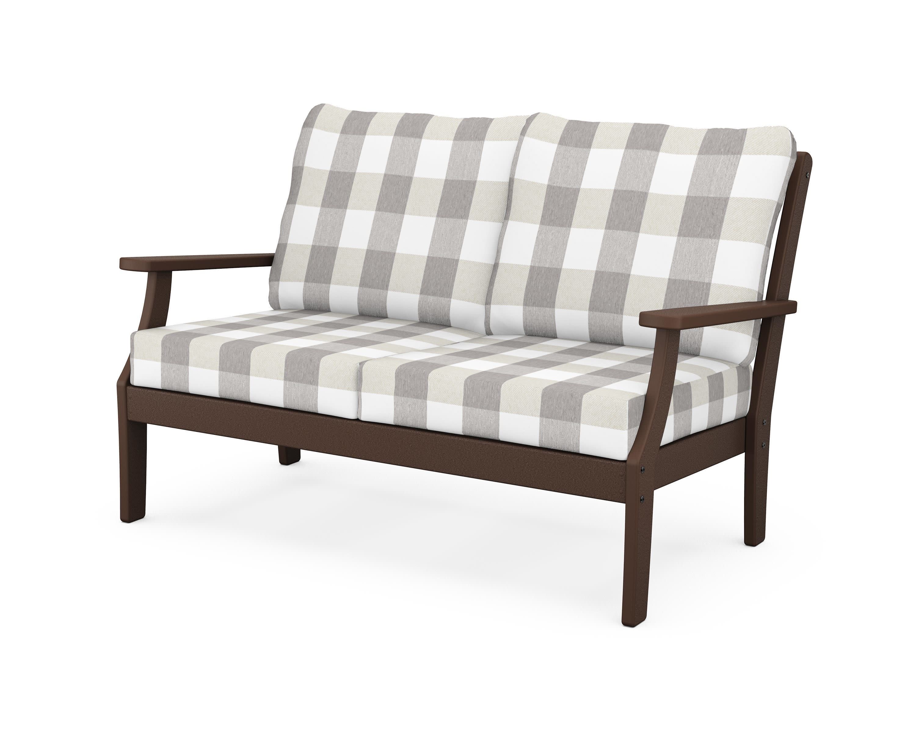 Yacht Club Deep Seating Loveseat in Vintage Lantern / Buffalo Plaid Grey Mist
