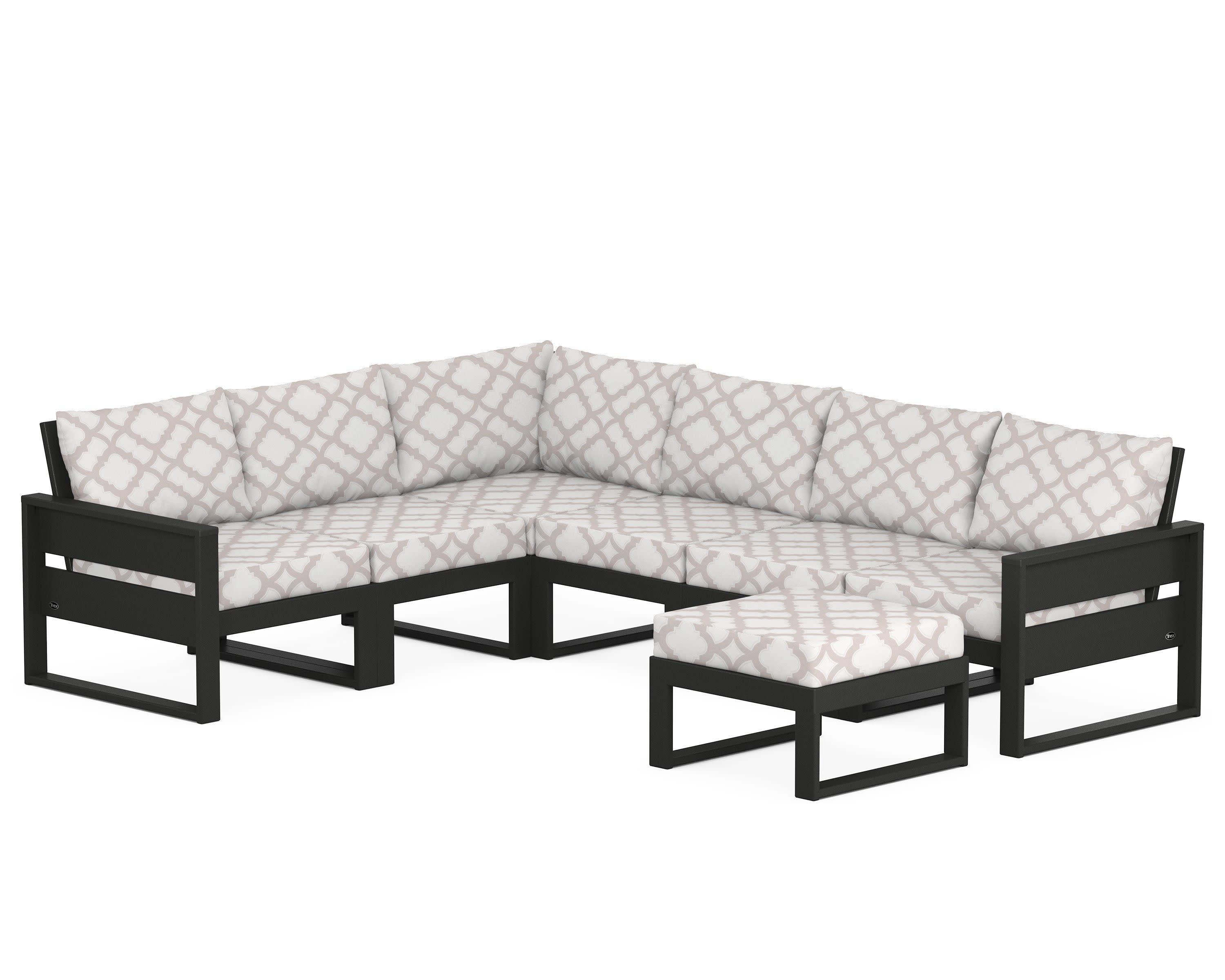 Eastport 6-Piece Sectional with Ottoman in Charcoal Black / Trellis Dune Burlap