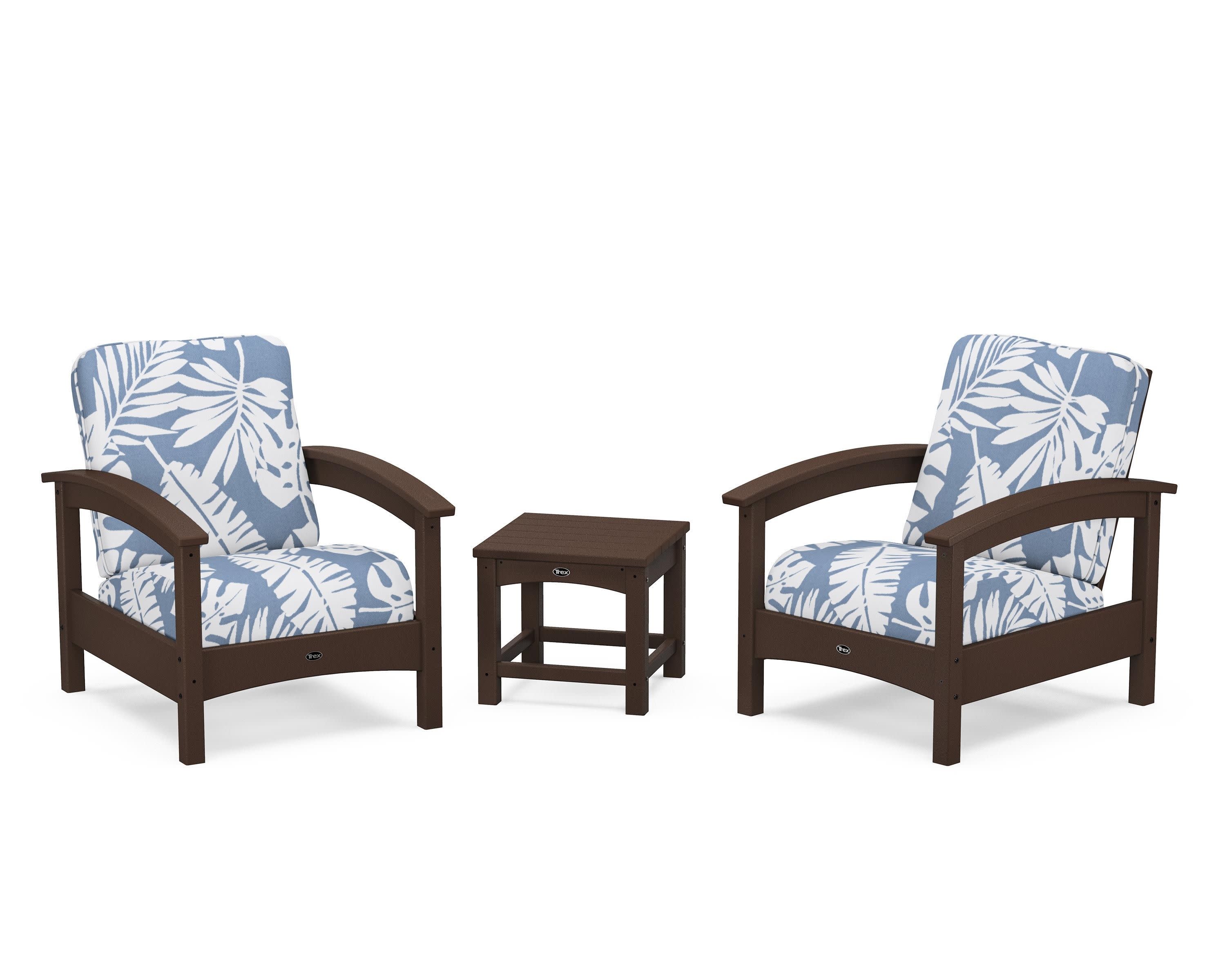 Rockport Club 3-Piece Deep Seating Conversation Set in Vintage Lantern / Leaf Sky Blue