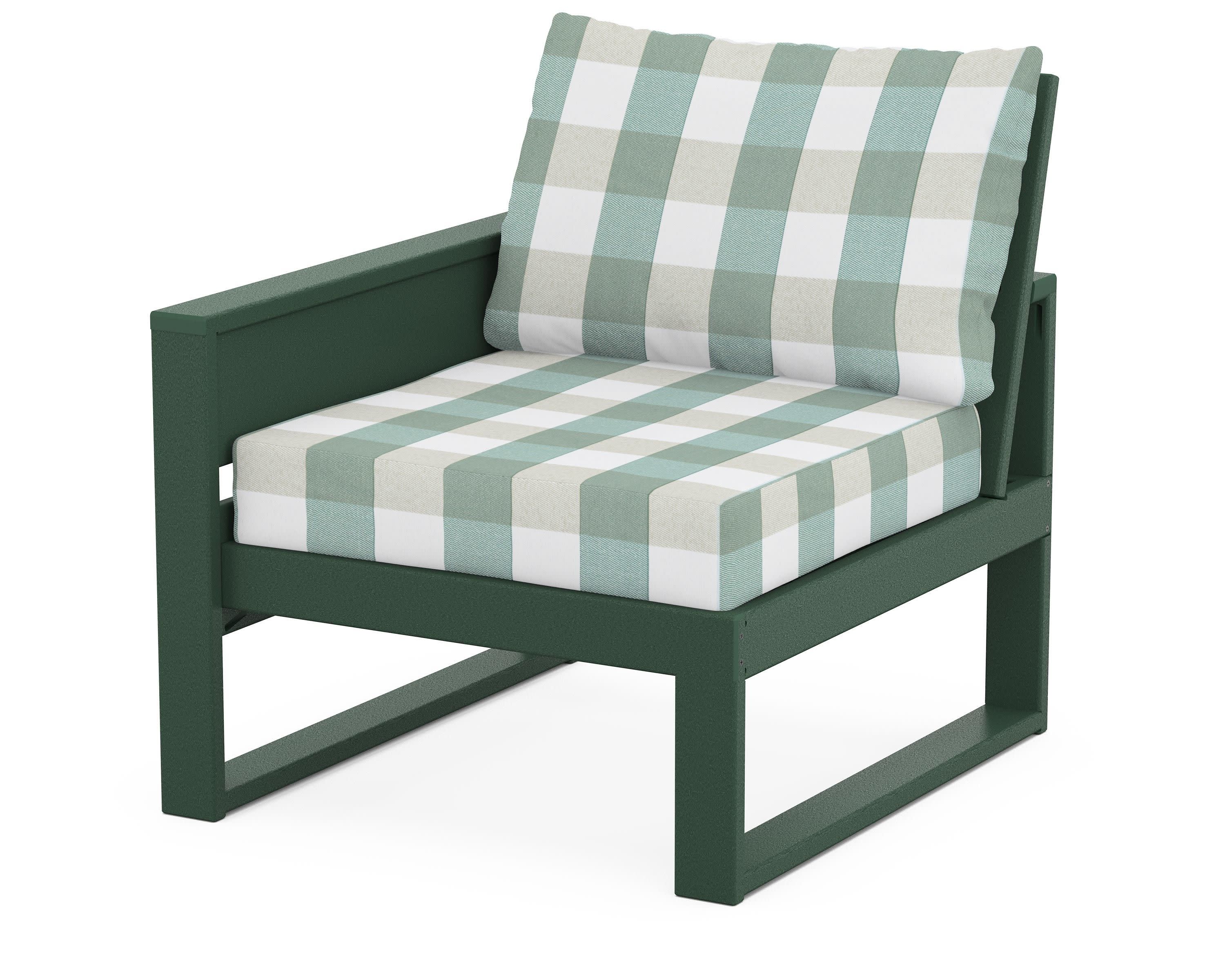 Eastport Modular Left Arm Chair in Rainforest Canopy / Buffalo Plaid Glacier Spa